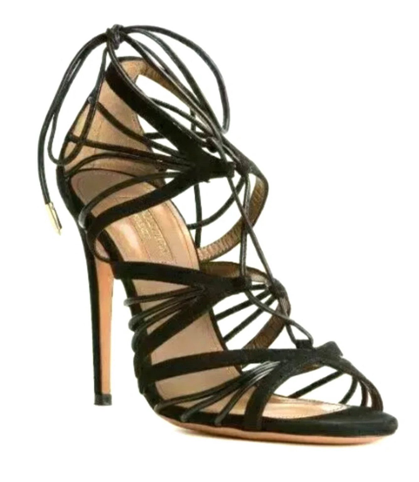 Aquazzura Firenz Very Holli Sandalen High Heels mit Schnürung & goldenen Details High-Heel-Pumps Ankle-Wrap-Design – Schnürung wird am Knöchel gebunden
