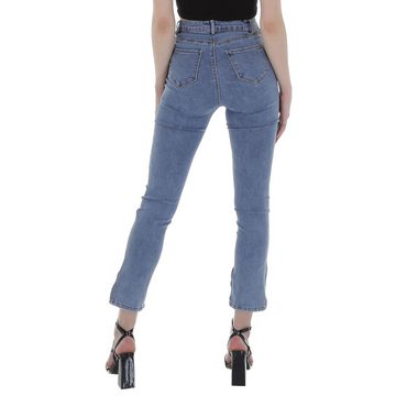 Ital-Design High-waist-Jeans Damen Freizeit Used-Look Stretch High Waist Jeans in Blau