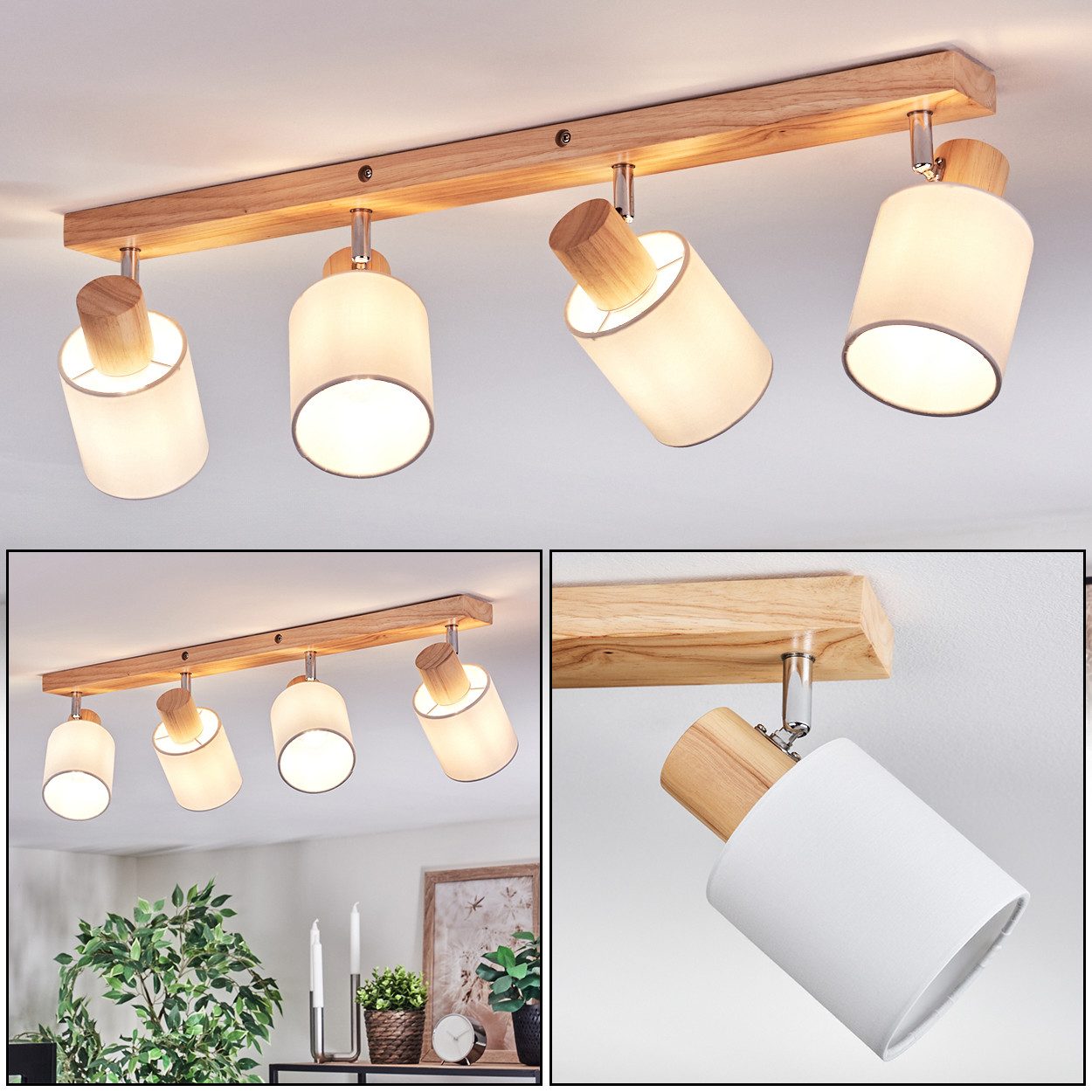 hofstein Deckenleuchte Deckenlampe aus Holz/Metall/Stoff in Natur/Chromfarb günstig online kaufen