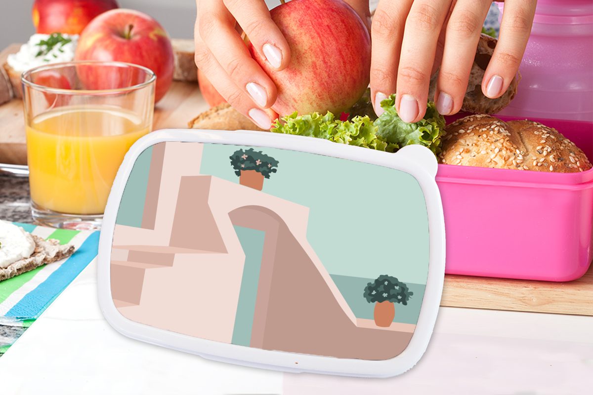 Kunststoff Lunchbox - Kinder, Snackbox, Erwachsene, Abstrakt, Kunststoff, Mädchen, (2-tlg), Brotdose rosa - Sommer Pflanzen Brotbox für MuchoWow