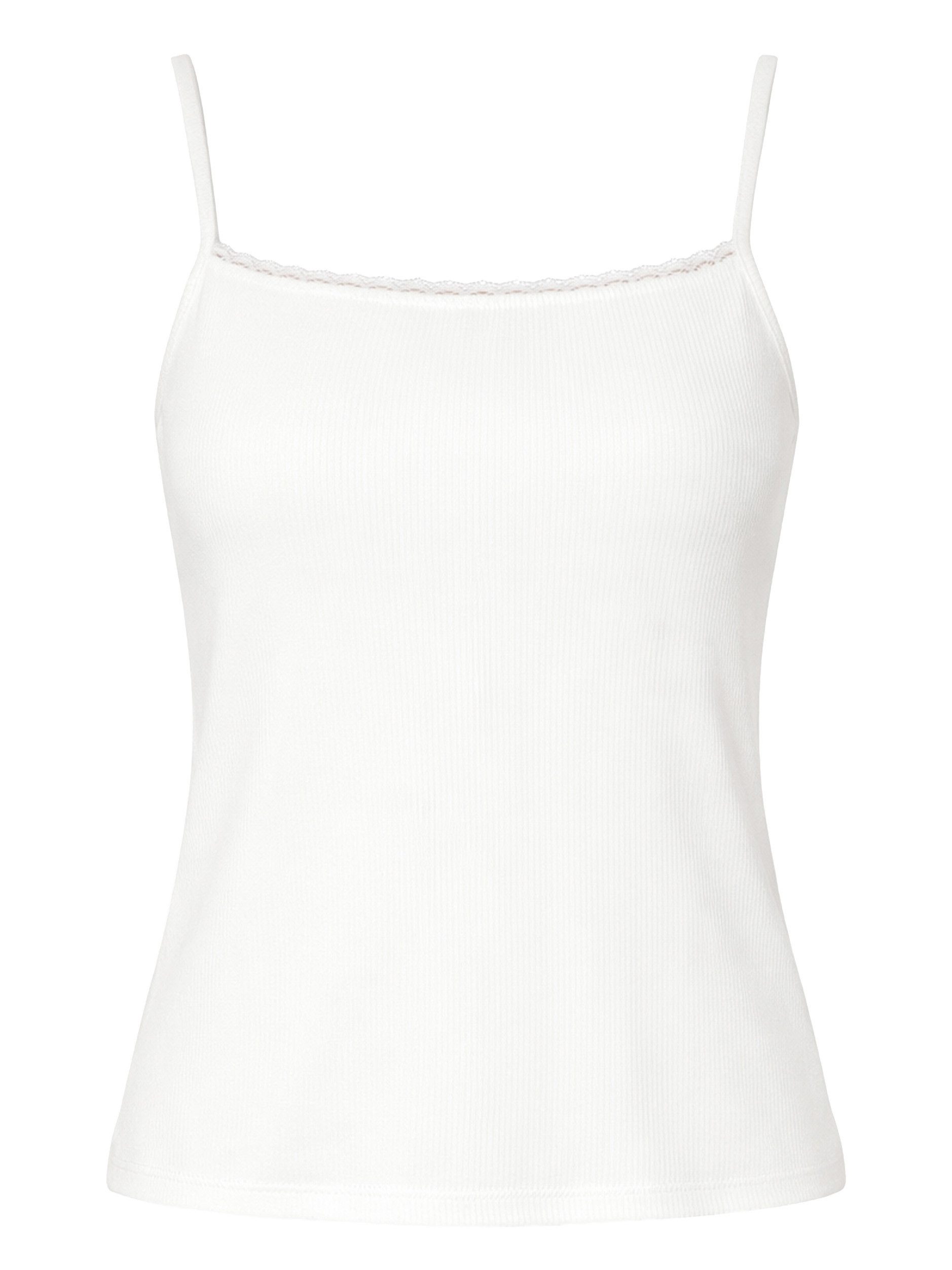 SASSYCLASSY Trägertop Strick-Top Damen mit Spitze am Rundhalsausschnitt Trägertop in Rippstruktur mit schmeichelndem Passform Schwarz Weiß – Bild 2 von 5