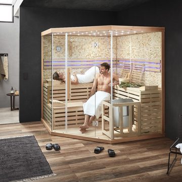 HOME DELUXE Sauna Traditionelle Sauna SKYLINE BIG - XL mit Kunststeinwand, BxTxH: 200 x 200 x 210 cm