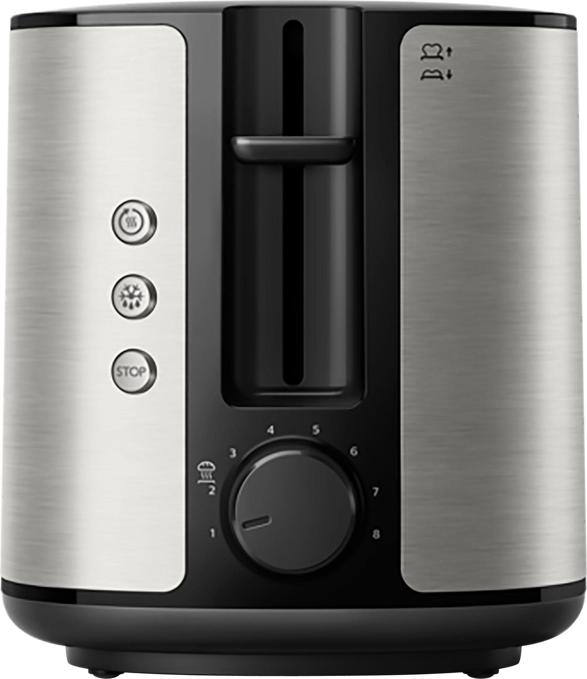 Philips Toaster HD2650/90, 2 kurze Schlitze, für 2 Scheiben, 950 W, integrierter Brötchenaufsatz und 8 Bräunungsstufen, edelstahl