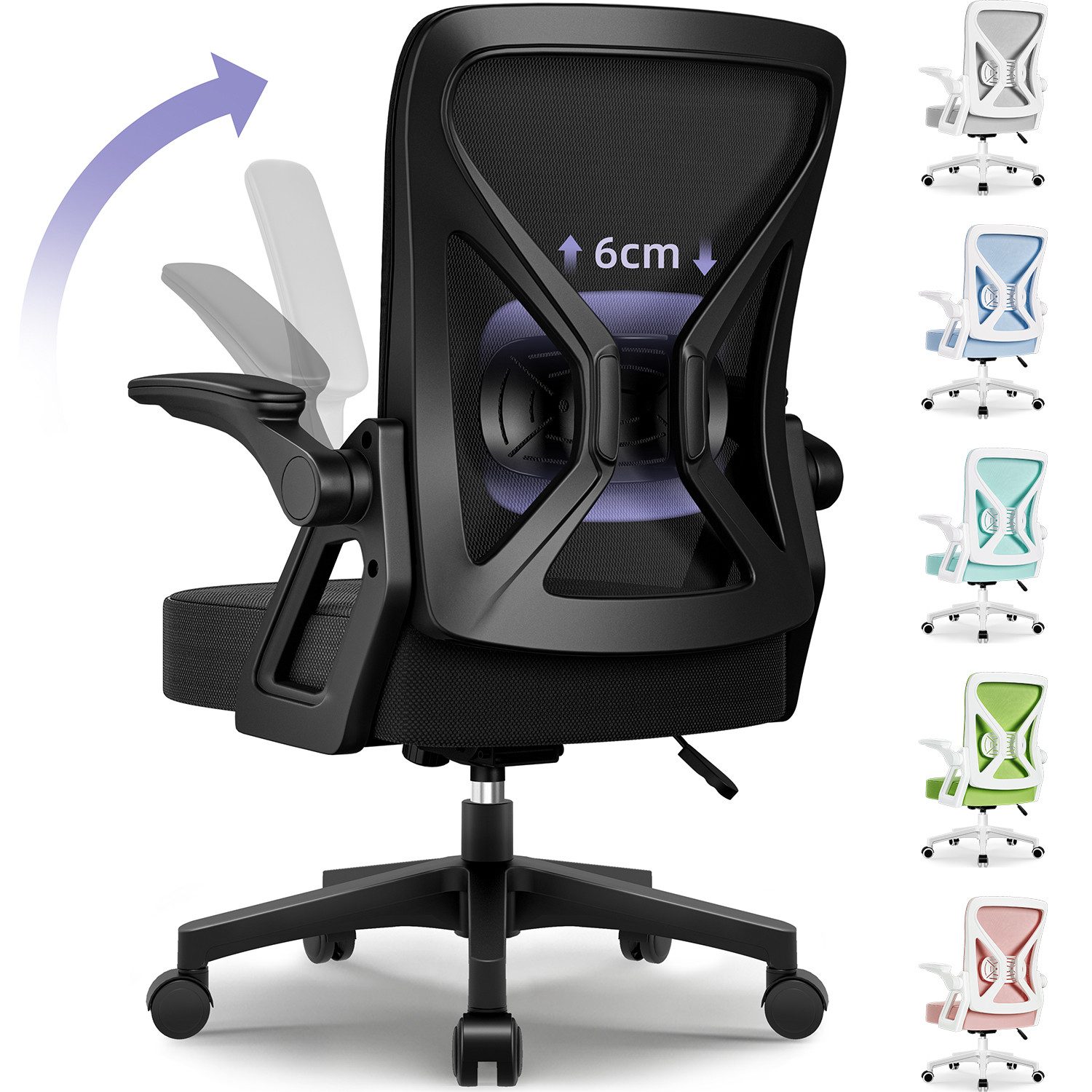 Hiazurm Bürostuhl Bürostuhl,Chefsessel aus Mesh,Ergonomischer Schreibtischstuhl (Verstellbarer Armlehnen, Lendenwirbelstütze,Drehstuhl Wippfunktion,Atmungsaktiv), Verlängerte und Verbreiterte Rückenlehne, Bis 155 kg,Schwarz