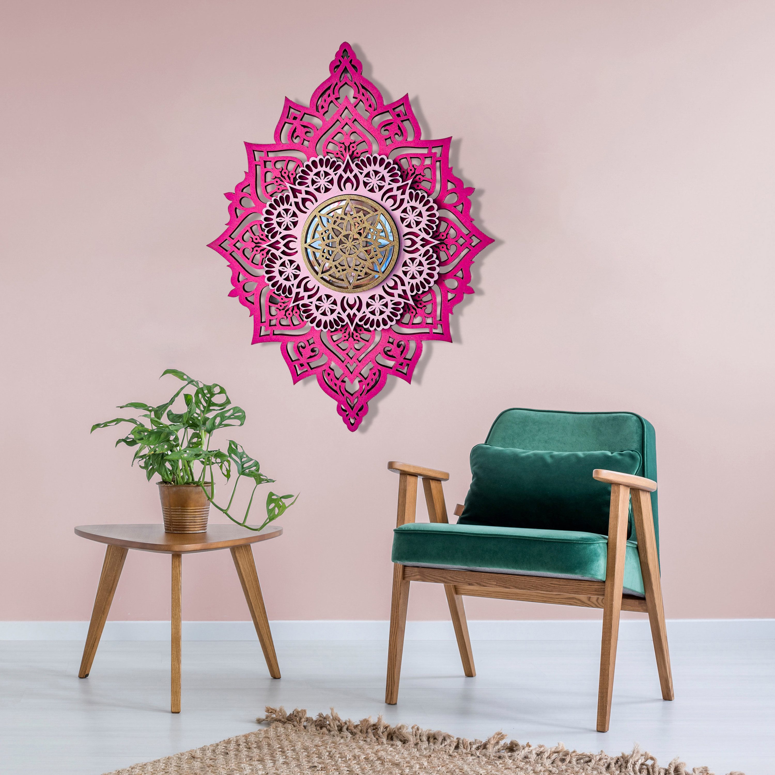 ORNAMENTI Wanddekoobjekt 3D MANDALA, Grosse moderne boho Wanddeko, Holz, 3 Schichten, Spiegel (moderne Deko Anhanger, Yoga Wandsculptur, Holzbild, stilvolle Wanddekoration, Wandpaneel, Ornament, geschnitz Wandrelief), Verzierung fur Zuhause, Wohnzimmer, Schlafzimmer, Wandkunst, 5 Größen