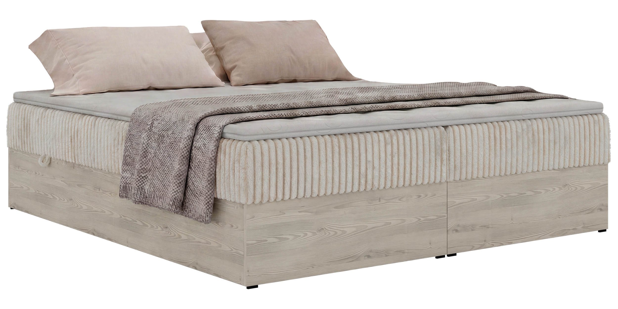 MKS MÖBEL Boxspringbett NORDIC ZERO (Set, Bett, Polsterbett mit integrierten Matratzen, 2 Bettkästen, H3/H4), Topper T25 oder Visco optional, ohne Kopfteil