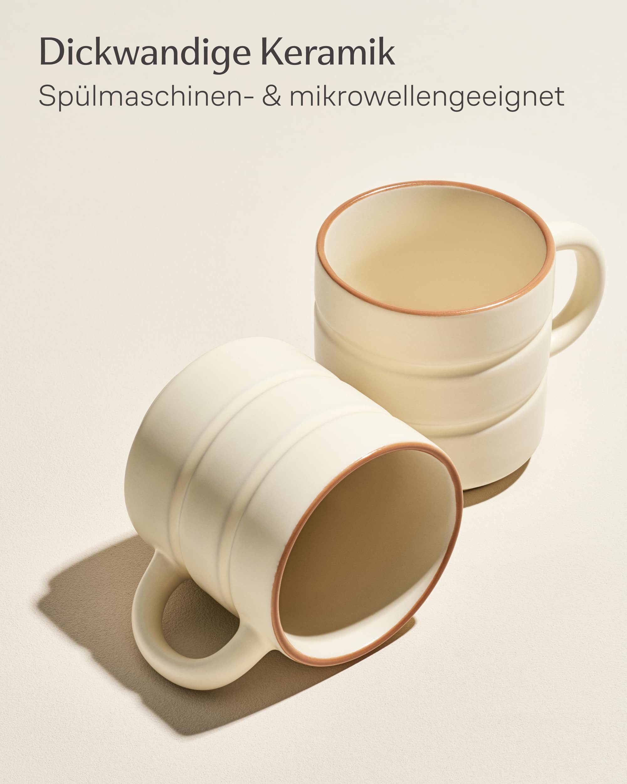 Cosumy Tasse Kaffeetassen Set 4 St. horizontal stapelbar Keramik - Rillenoptik, 4-tlg., Keramik, horizontal stapelbar, Rillenoptik, dickwandige Keramik, 4er-Set – Bild 4 von 5