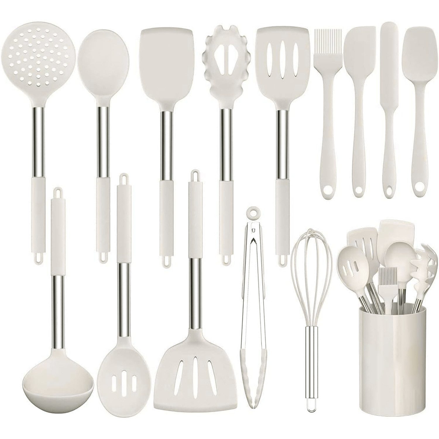 MODFU Kochbesteck-Set 15er Küchenhelfer Set Kochgeschirr Küchenutensilien Küchengerät Küchen (Gesund Silikon Kochset Antihaft Hitzebeständig mit Utensilienhalter, 15-tlg., Silikonspatel, Kochlöffel, Utensilien-Set, BPA-frei, Kochutensilien), Spülmaschinengeeignet Kochzubehör für kochen und backen usw