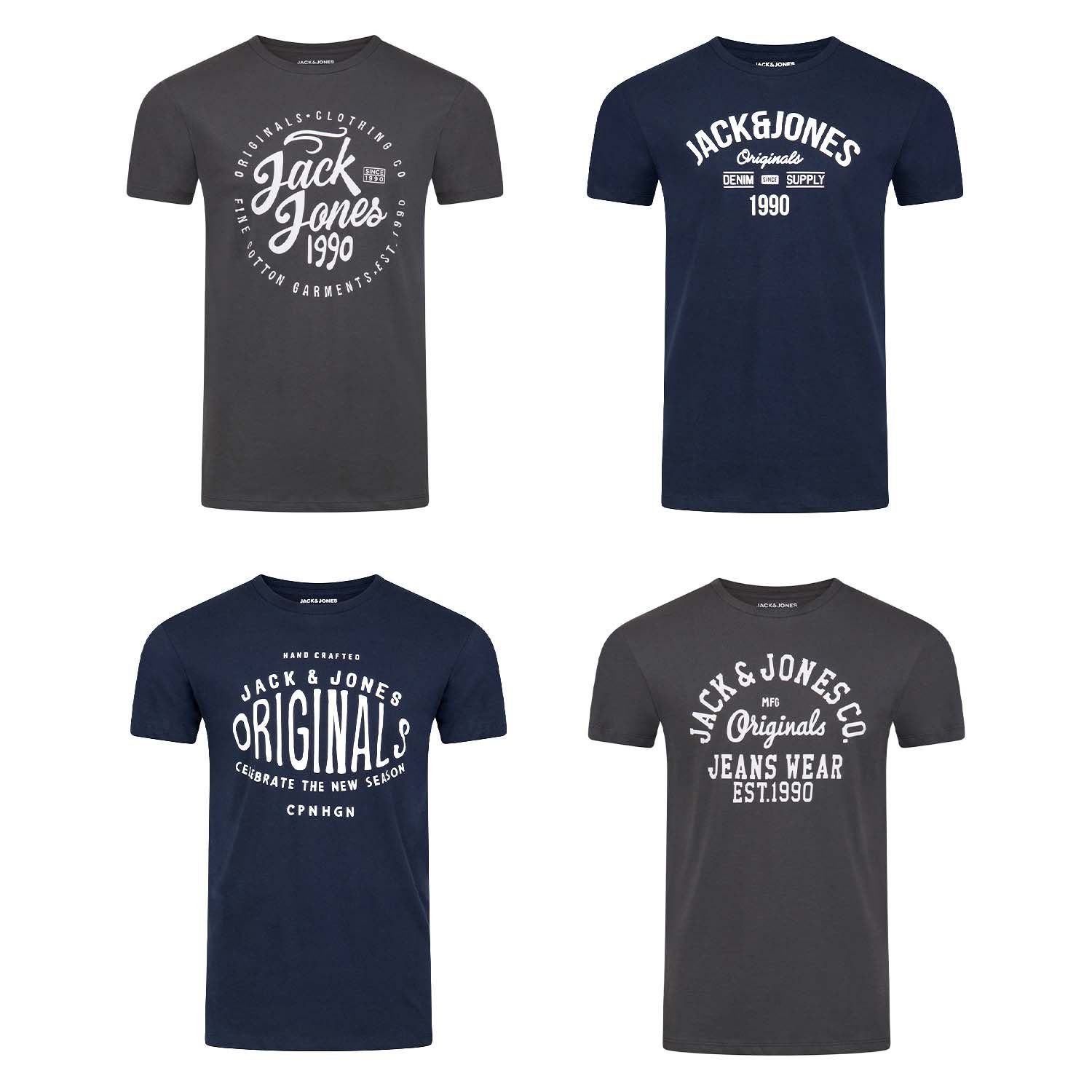 Jack & Jones T-Shirt Herren Logoprintshirt JJLINO Regualar Fit (4-tlg) Kurzarm Tee Shirt mit Rundhalsausschnitt aus 100% Baumwolle Pack 6