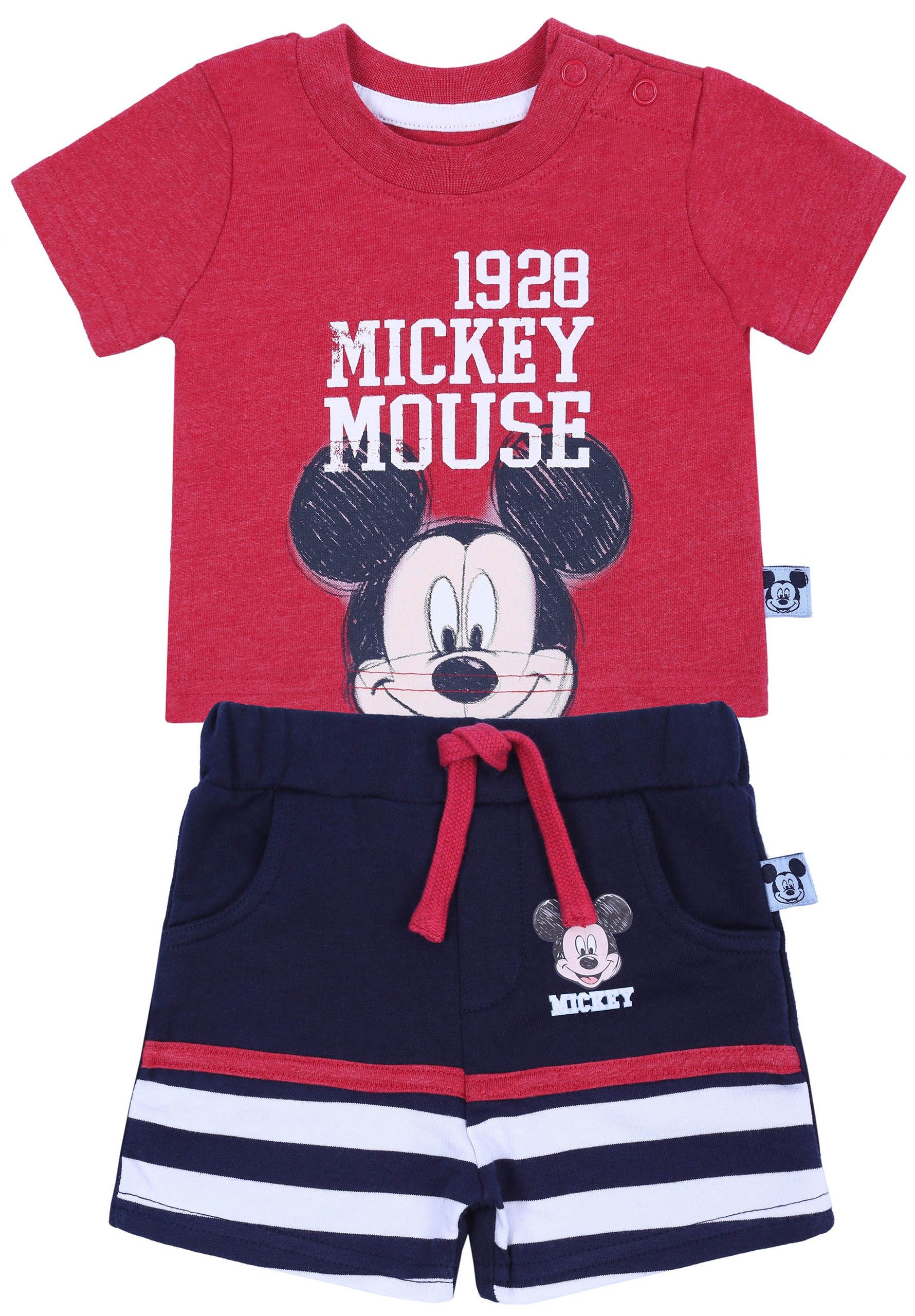 T-Shirt & Shorts Rotes T-Shirt + Shorts Mickey Mouse DISNEY 0-3 Monate