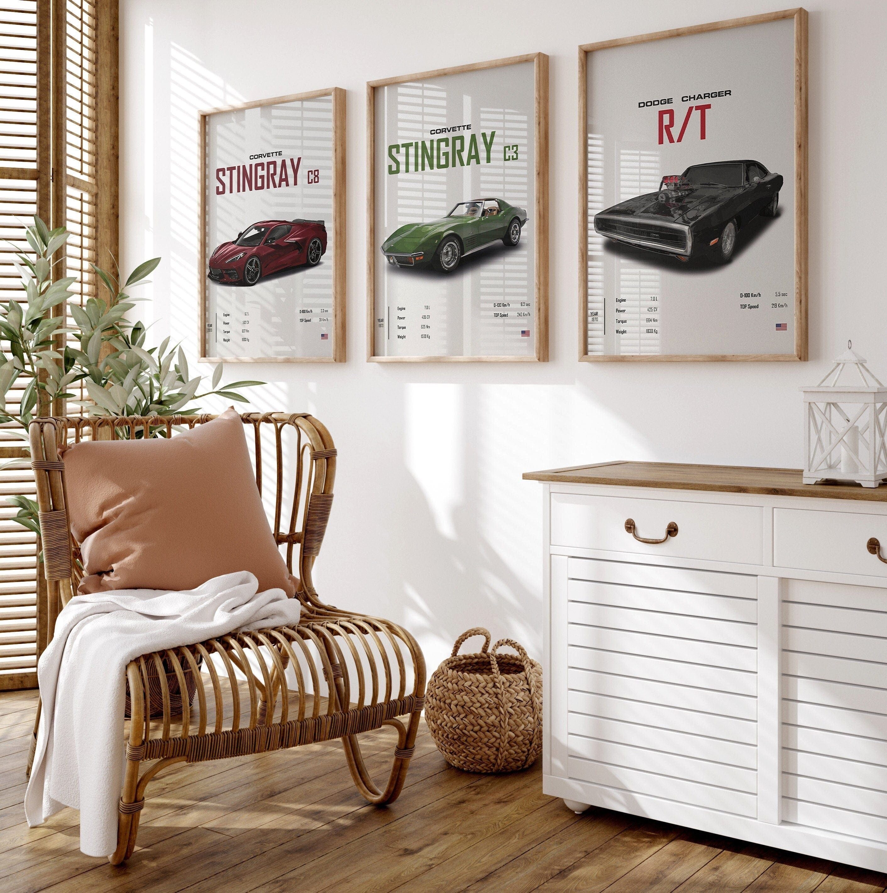 Poster Sportwagen CORVETTE Stingray C8 C3 DODGE CHARGER RTSportauto Geschenk