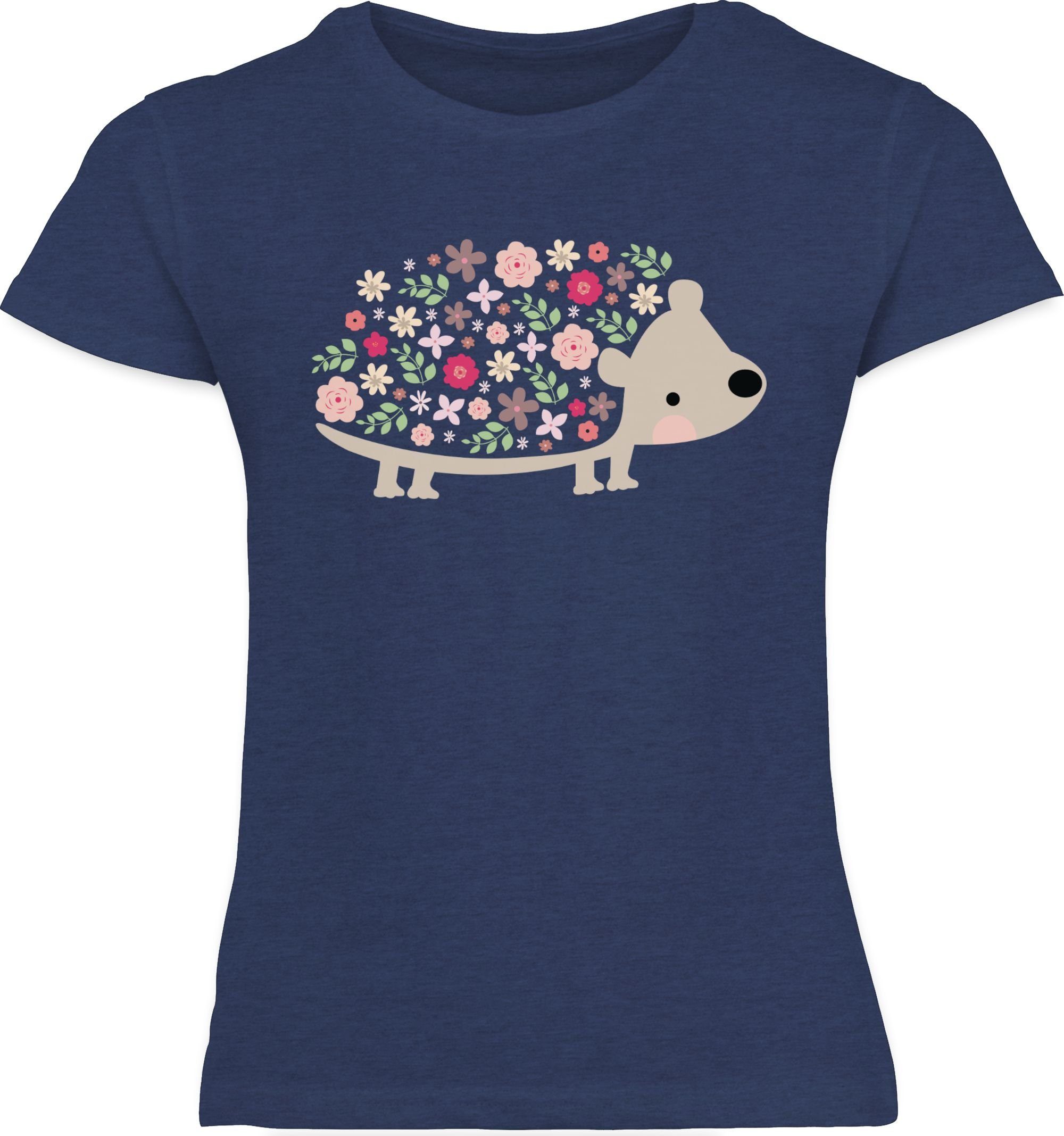 Shirtracer T-Shirt Süßer Blumen Meliert Frühlingstiere Igel mit 1 Geschenk Dunkelblau Ostern
