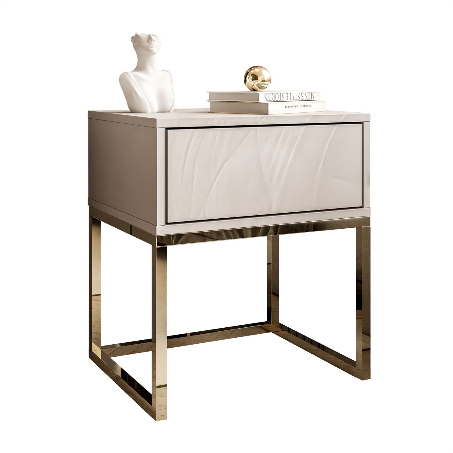 Lookway Nachttisch BLANCO Kaschmir auf verchromtem Gestell (1x Nachttisch), günstig online kaufen