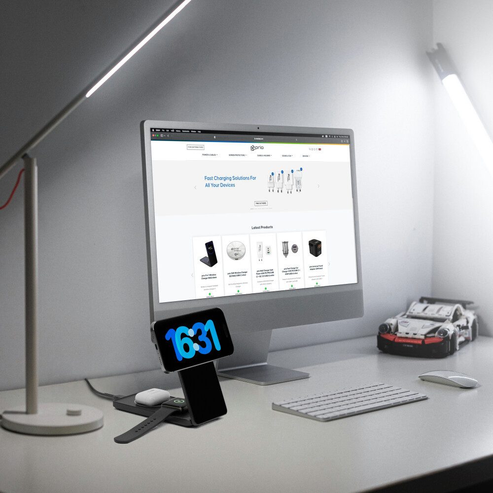 prio prio 3 in 1 kabelloses Schnellladegerät / Halterung MAG schwarz Smartphone-Ladegerät (Ladestation, 1-tlg)