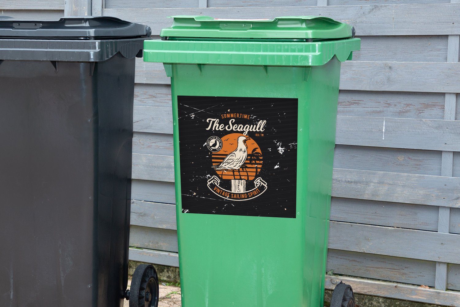 MuchoWow Wandsticker Abfalbehälter Strand Vogel Vintage St), - Mülleimer-aufkleber, Container, Sticker, Mülltonne, (1 