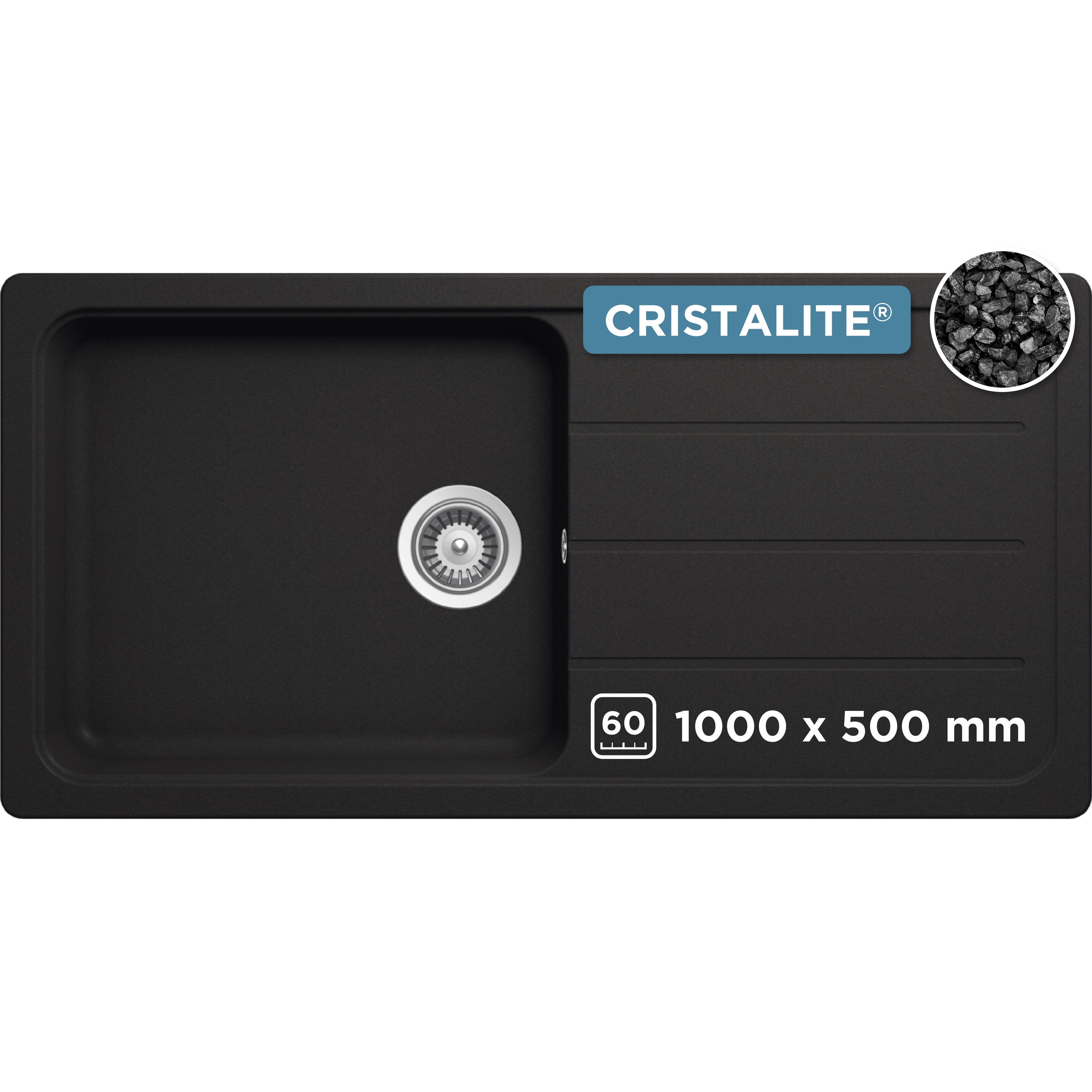 Schock Granitspüle COMO D-100L, eckig, 100/50 cm, Ablauffernbedienung, Inklusive ab- und Überlaufgarnitur, Drehhexcenter, Diamantbohrer