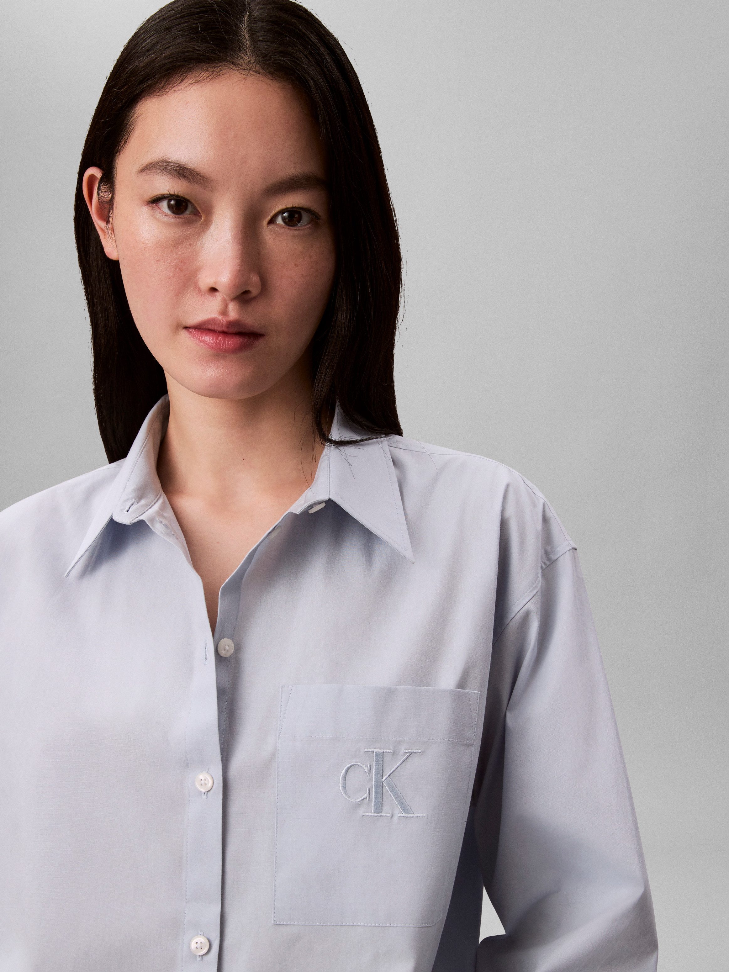 Calvin Klein Jeans Hemdbluse relaxte Passform, Stickerei auf der Brusttasche