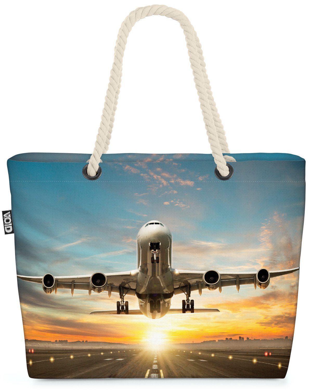 VOID Strandtasche (1-tlg), Flugzeug Start Abheben Flugzeug Start Abheben Landebahn Flughafen Rei