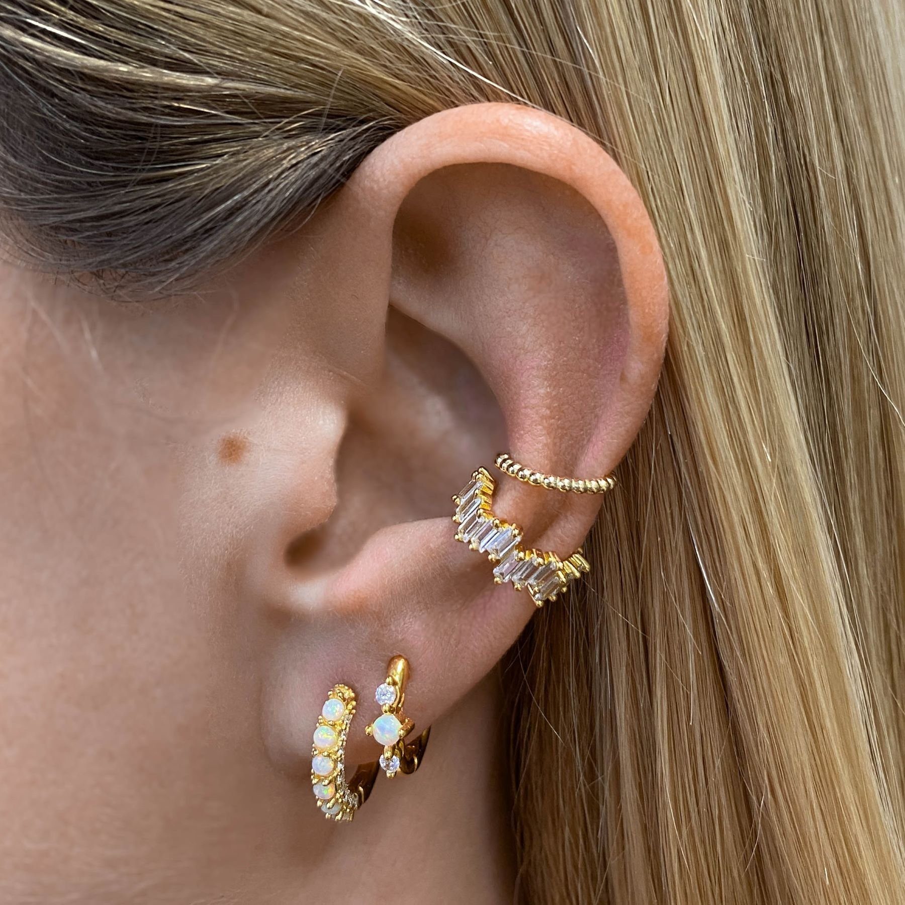 Brandlinger Paar Creolen Opal vergoldet, weiße Positano, 925 Silber und Ohrringe Weißer Zirkoniasteine