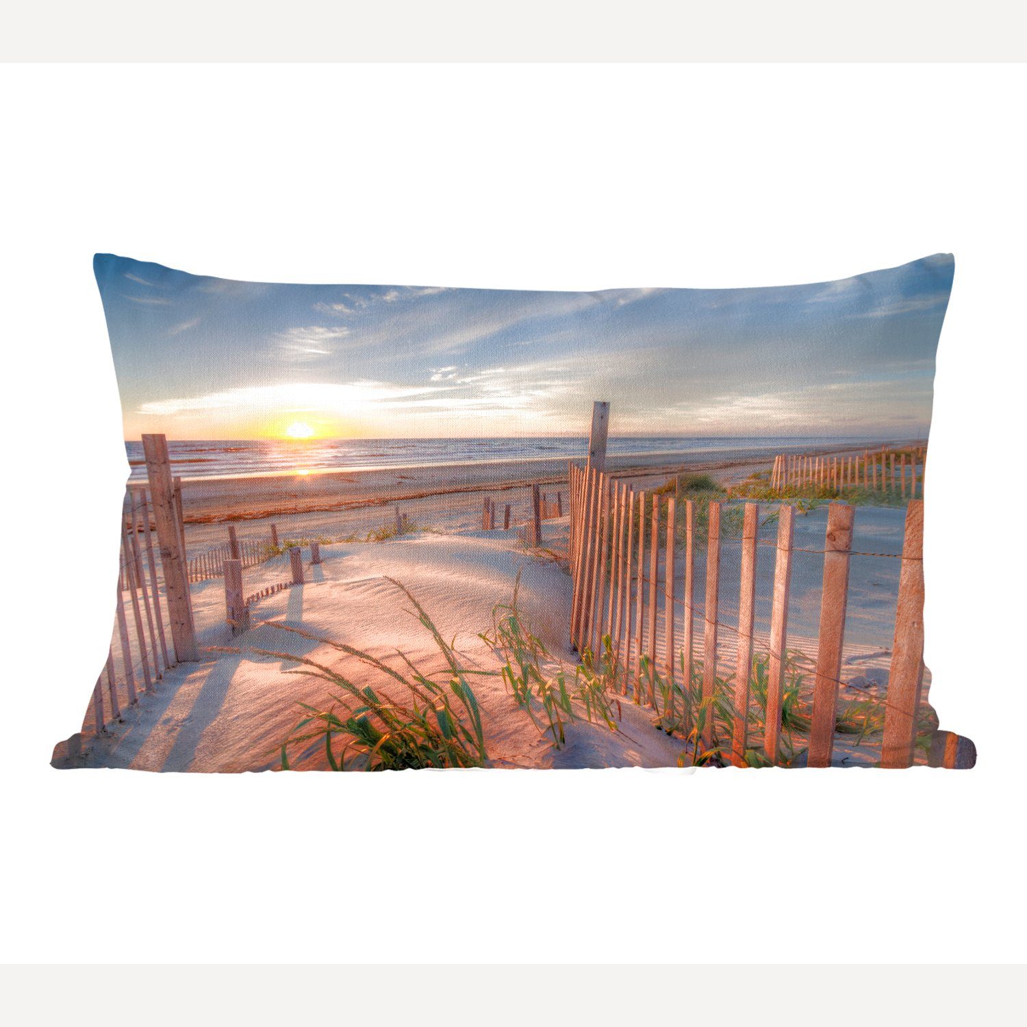 Zierkissen, - Landschaft, Dekokissen MuchoWow Wohzimmer Sonnenuntergang Dekoration, Düne - - Strand Dekokissen - Meer mit Füllung, Schlafzimmer