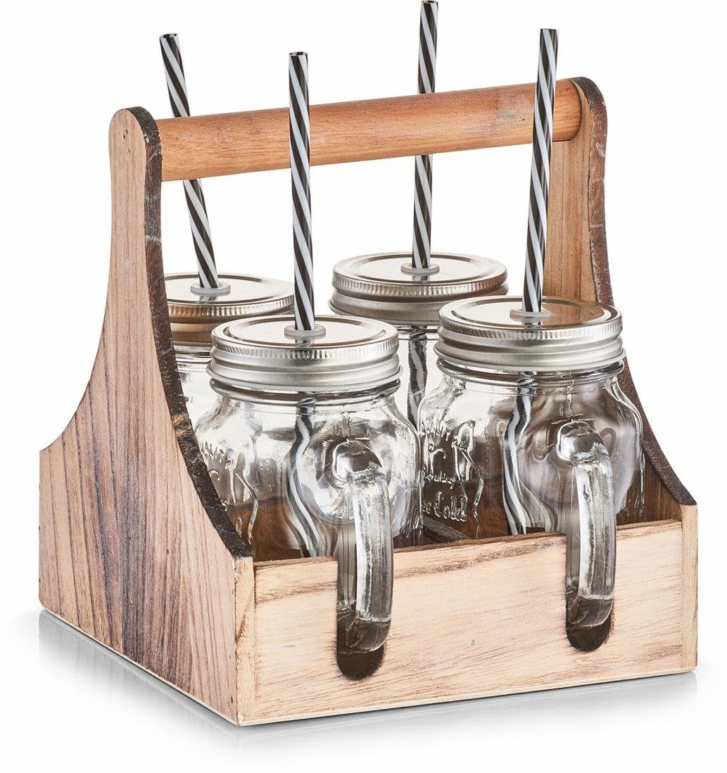 Zeller Present Gläser-Set, Glas, Ideal Metall, Limonade, in Holz, Bowle Smoothies, Holzkiste praktischer für zum Tragen