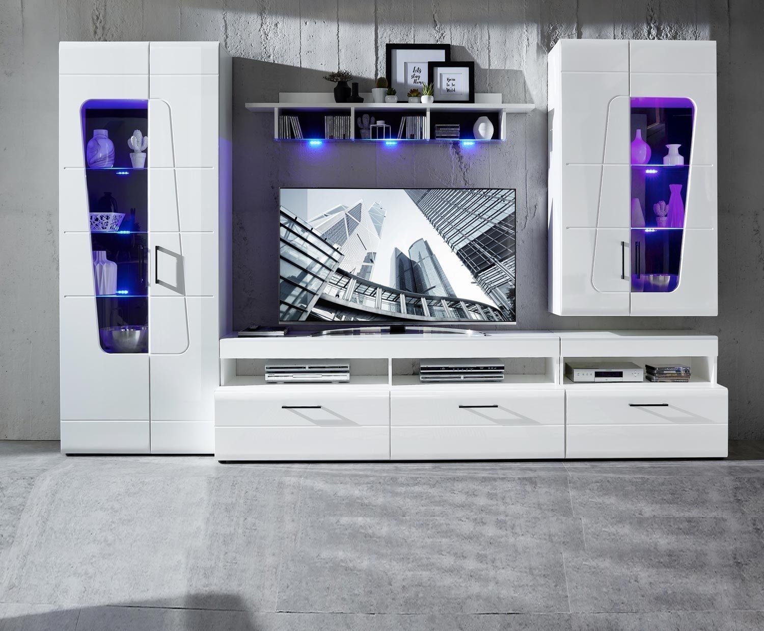 Wohnwand SPIRIT, Weiß matt, Weiß Hochglanz, mit Glastüren, (5-St), Soft-Clo günstig online kaufen