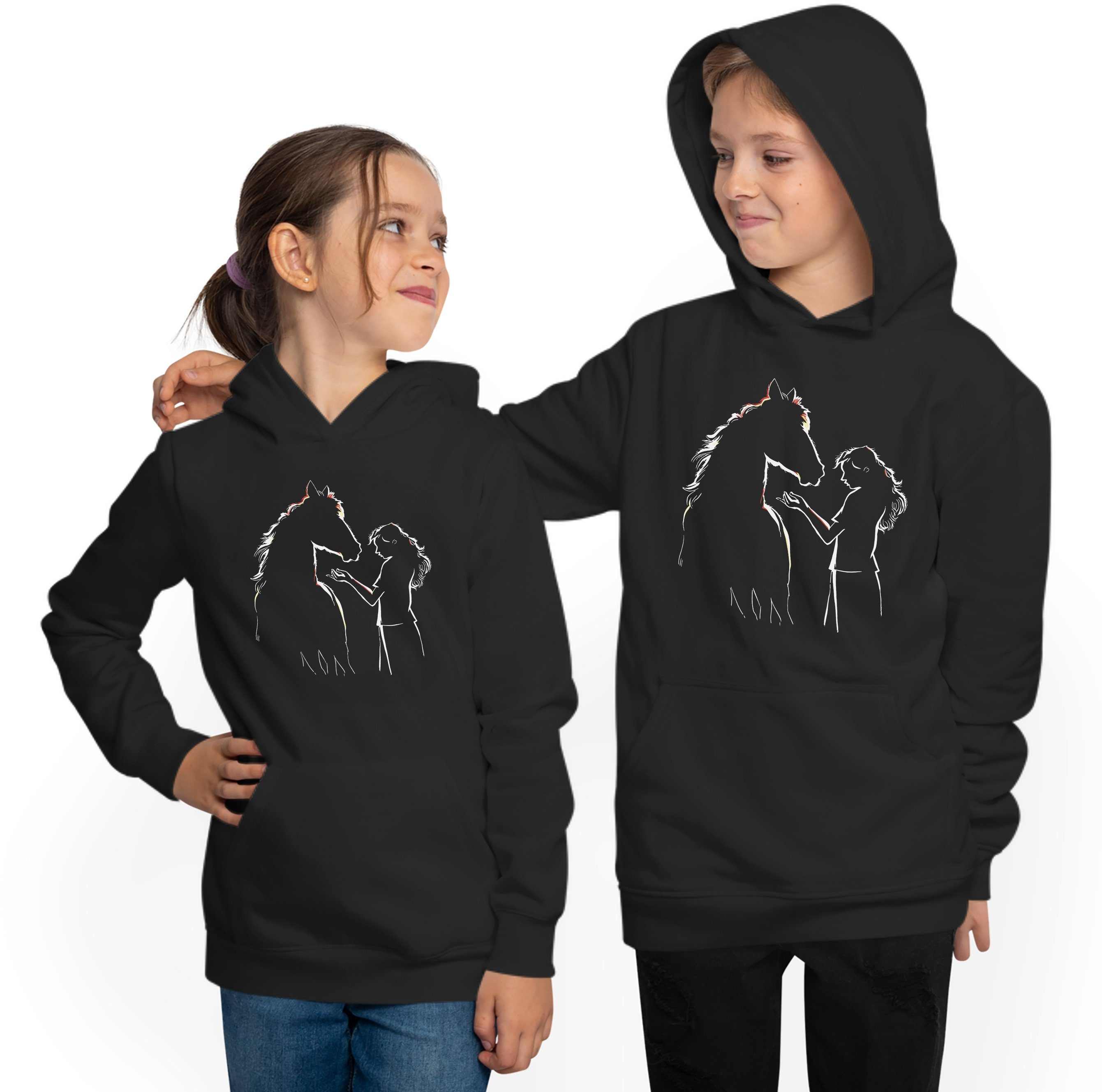 mit Kinder Aufdruck, Pferde Hoodie Sweatshirt mit MyDesign24 Frau Silhouette - Hoodie Kapuzen Kapuzensweater i139