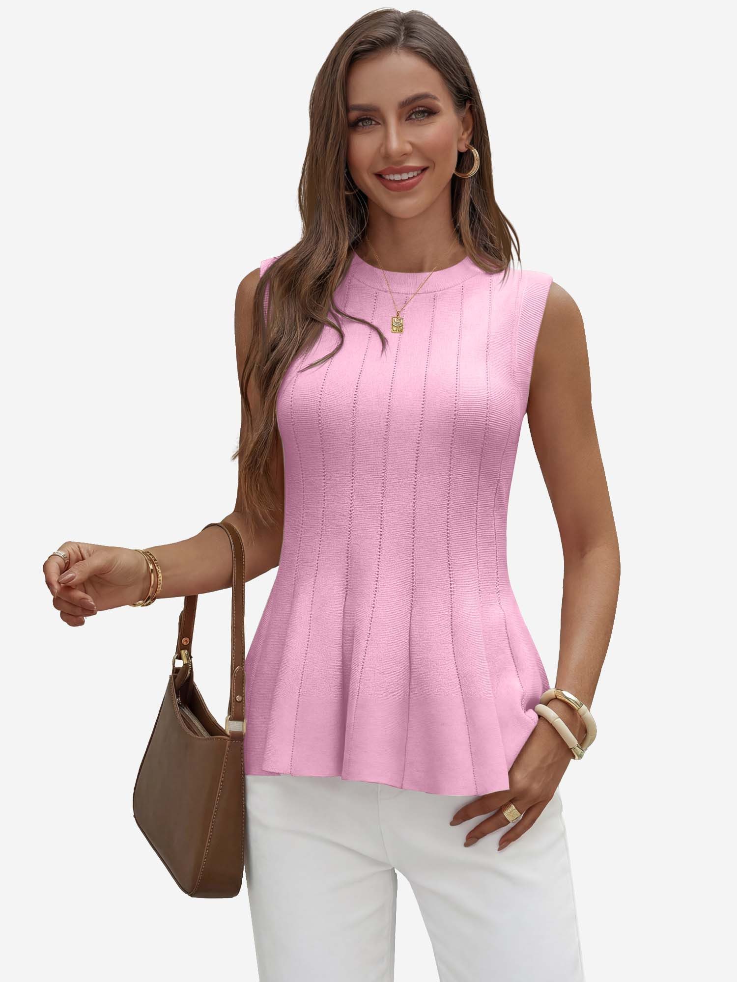 Imily Bela Ripptanktop Damen ärmellos Stricken mit Rippenmuster und gerafftem Saum (Packung, 1-tlg., 1per-Pack) mit Rundhalsausschnitt gehäkelt in Unifarbe