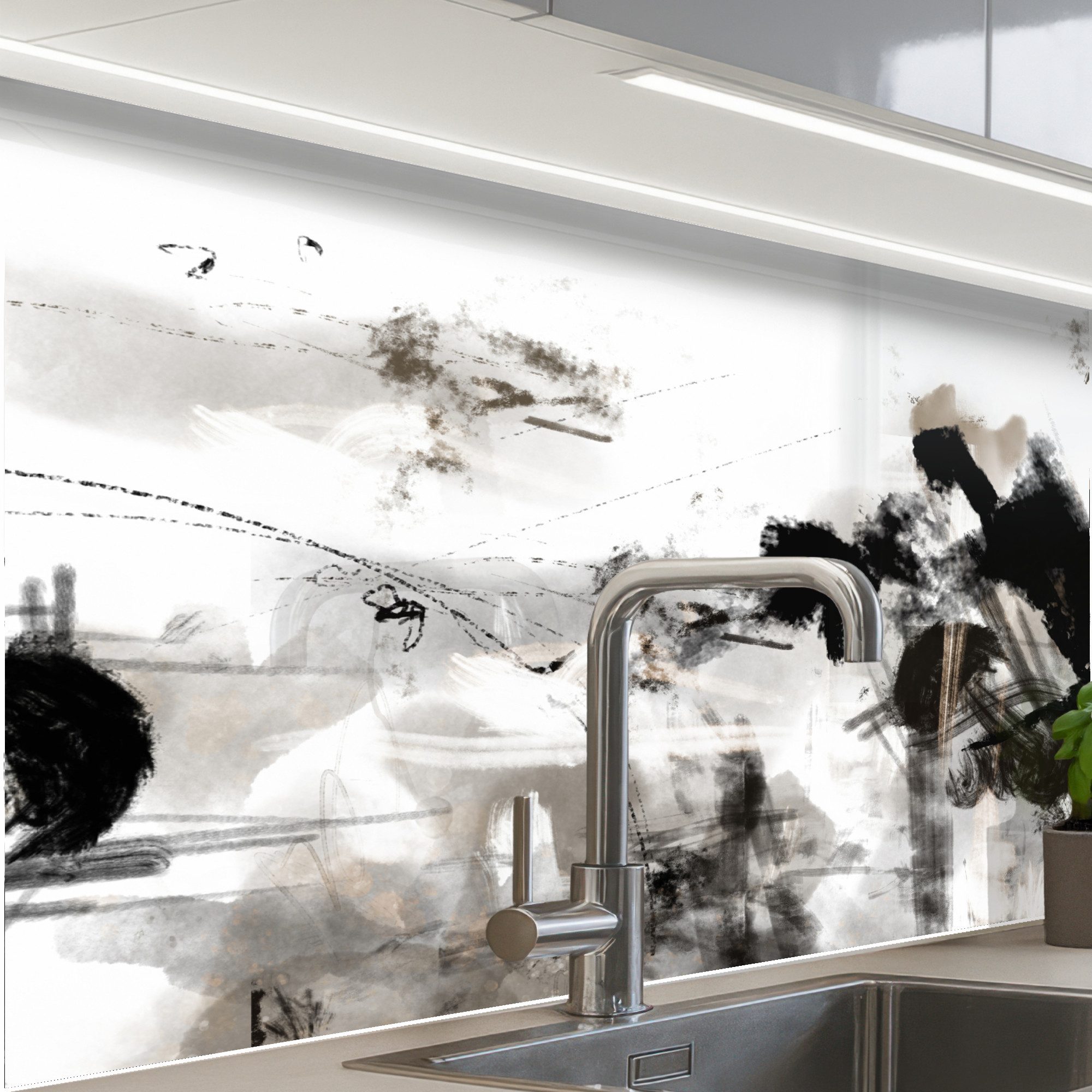 KitchenYeah Küchenrückwand selbstklebend Malerei - Farbe - Schwarz und Weiß günstig online kaufen