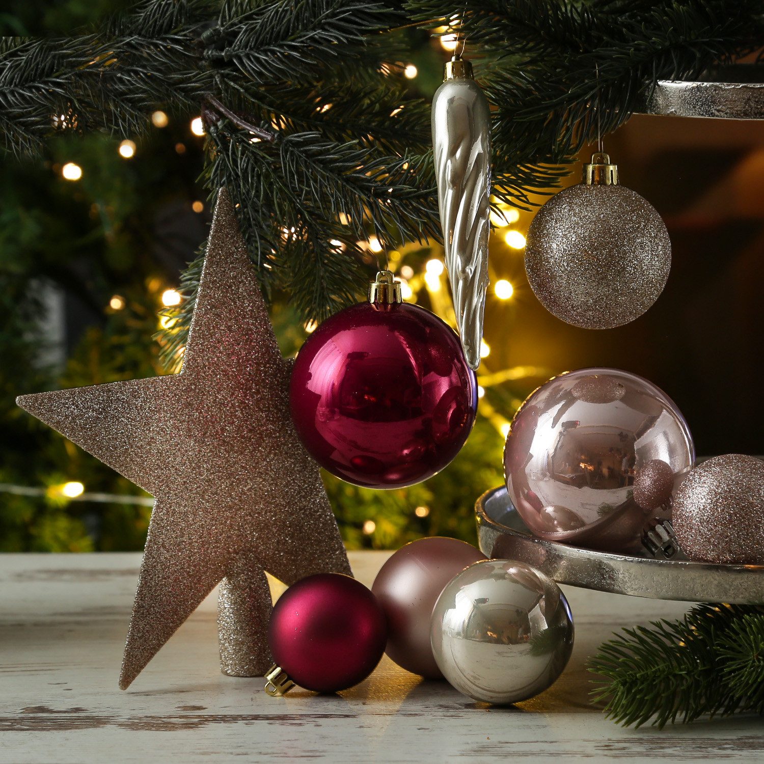MARELIDA Weihnachtsbaumkugel Christbaumkugeln Weihnachtskugeln mit Stern Baumspitze pink rosa 33St. (33 St)