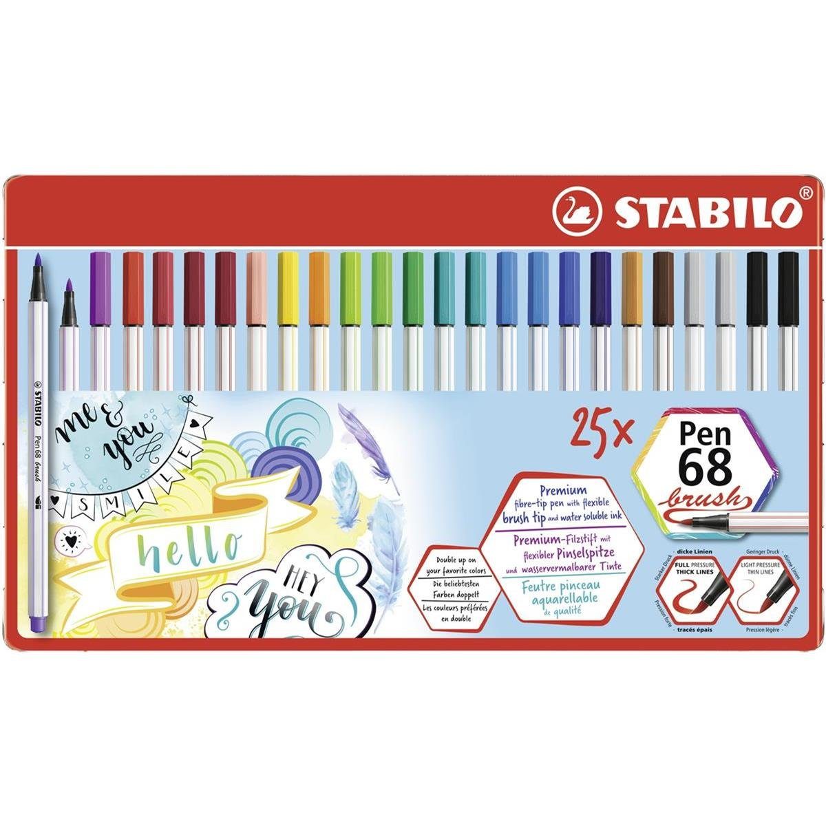 STABILO Pinselstift STABILO Pen 68 brush Premium-Filzstift - 25er Metalletui