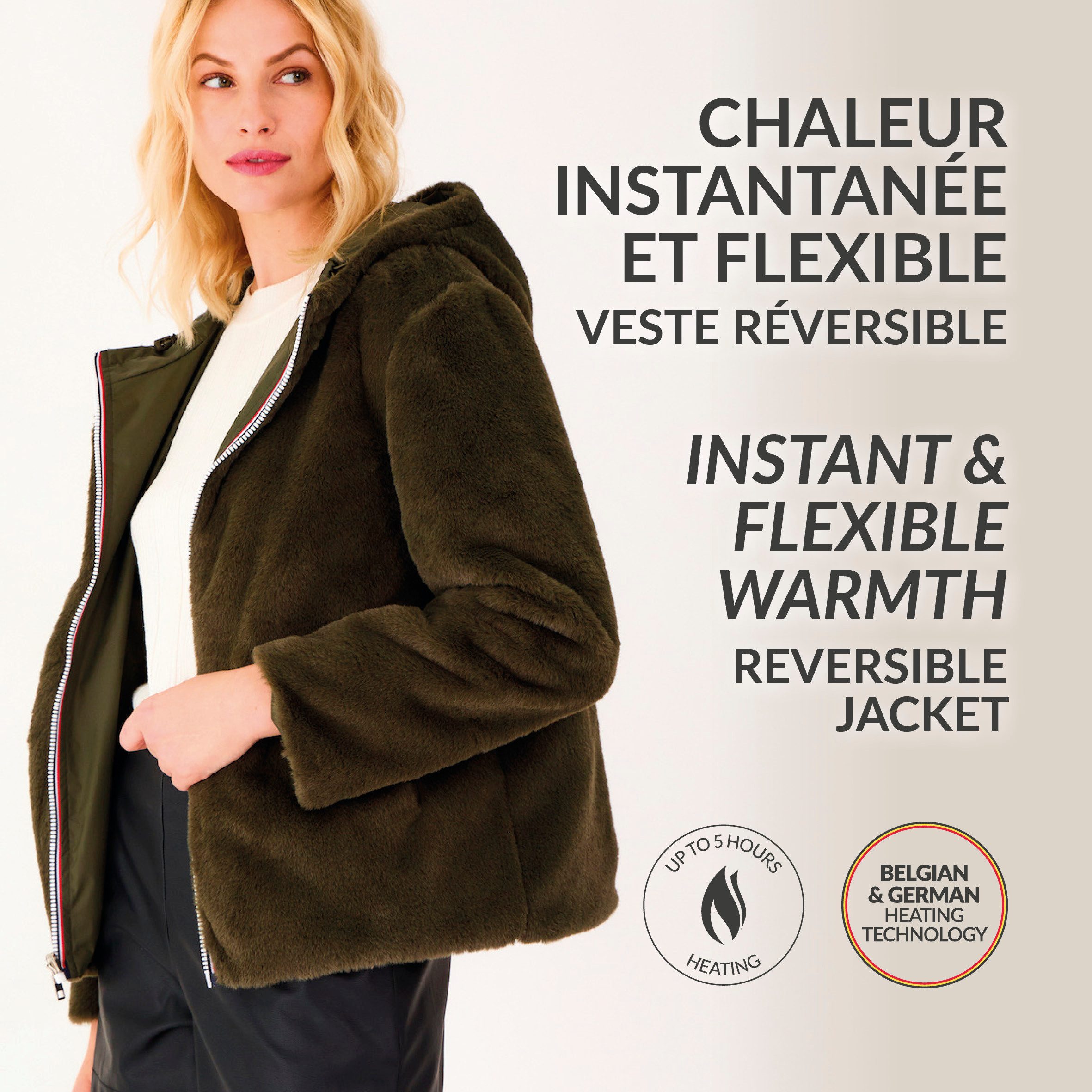 30seven Wendejacke beheizte Wendejacke - Farbe Khaki 7,4V Set inkl. Akku & Ladegerät