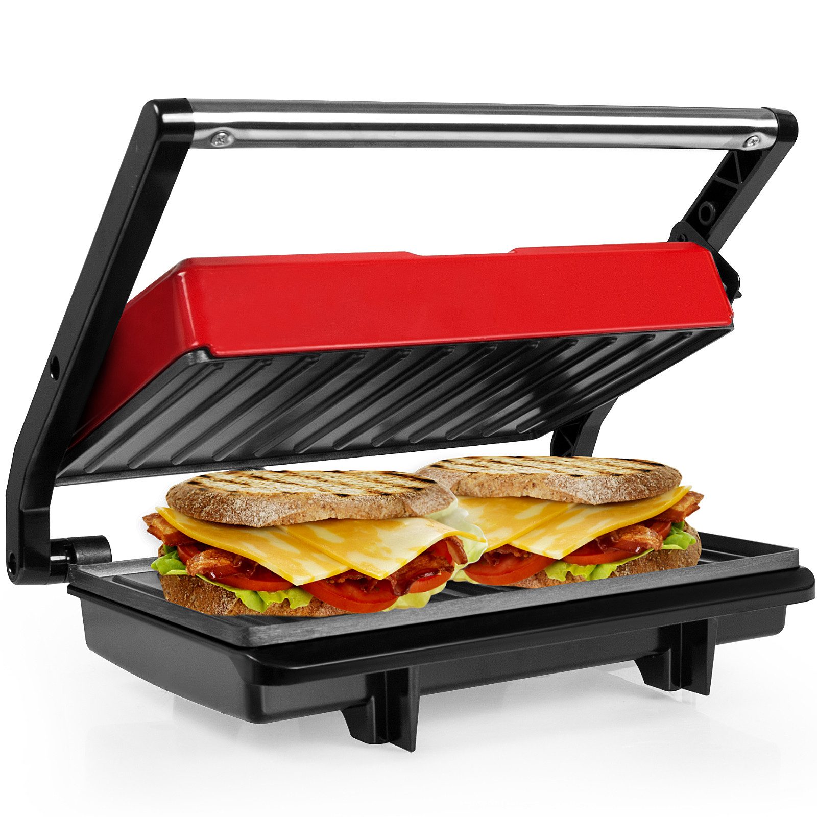 OZAVO Kontaktgrill GL311 Sandwichmaker toastmaker,antihaftbeschichtete Platten, 750 W, Sandwichtoaster Panini Grill Tischgrill Größe:26.5*21*8.6cm