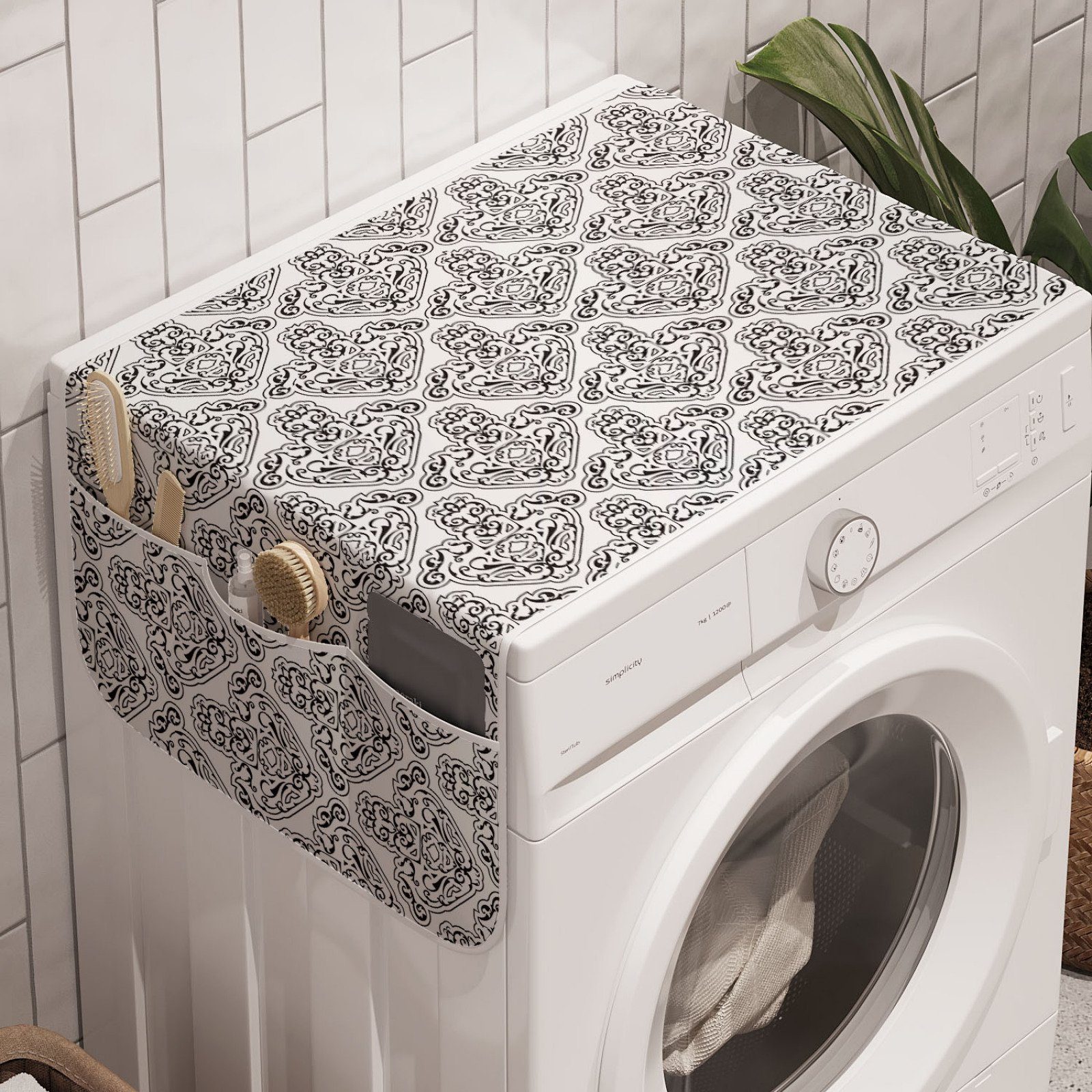 Grotesque Motiv Badorganizer und viktorianisch Muster Anti-Rutsch-Stoffabdeckung Waschmaschine Trockner, für Abakuhaus