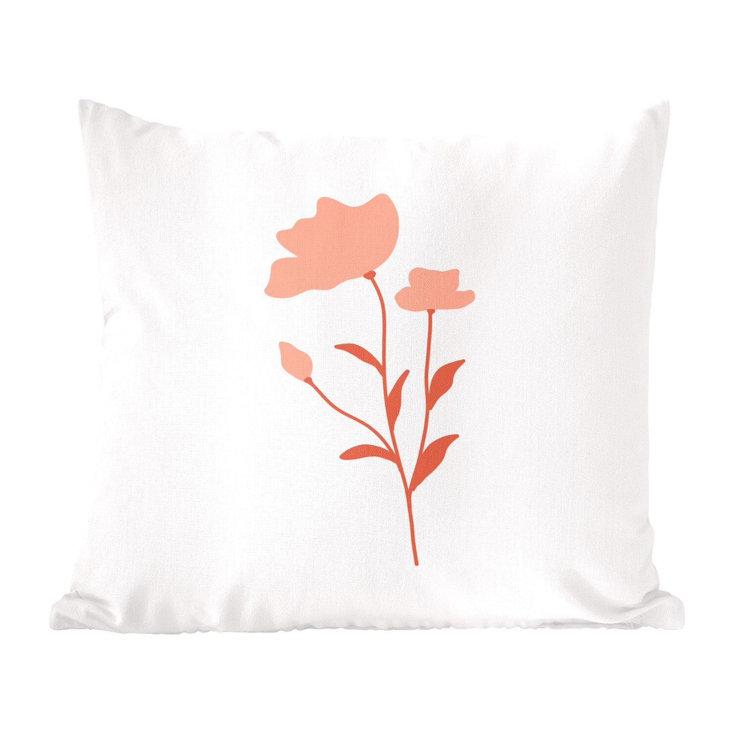 MuchoWow Dekokissen Illustration einer rosa Blume mit weißem Hintergrund, Zierkissen mit Füllung für Wohzimmer, Schlafzimmer, Deko, Sofakissen