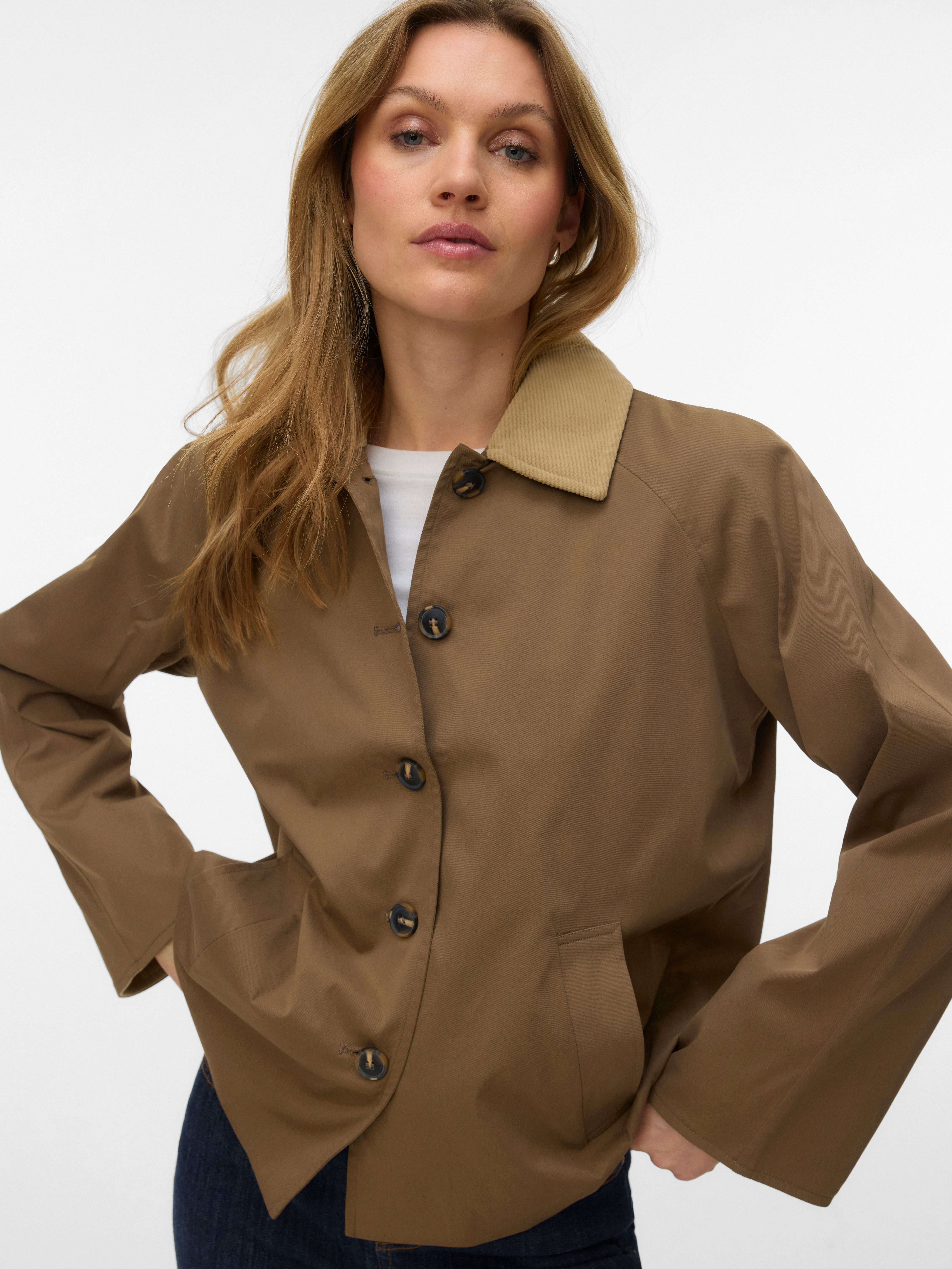 Vero Moda Langjacke VMCHELSEAFIA SHORT JACKET BOO mit Kontrastdetails
