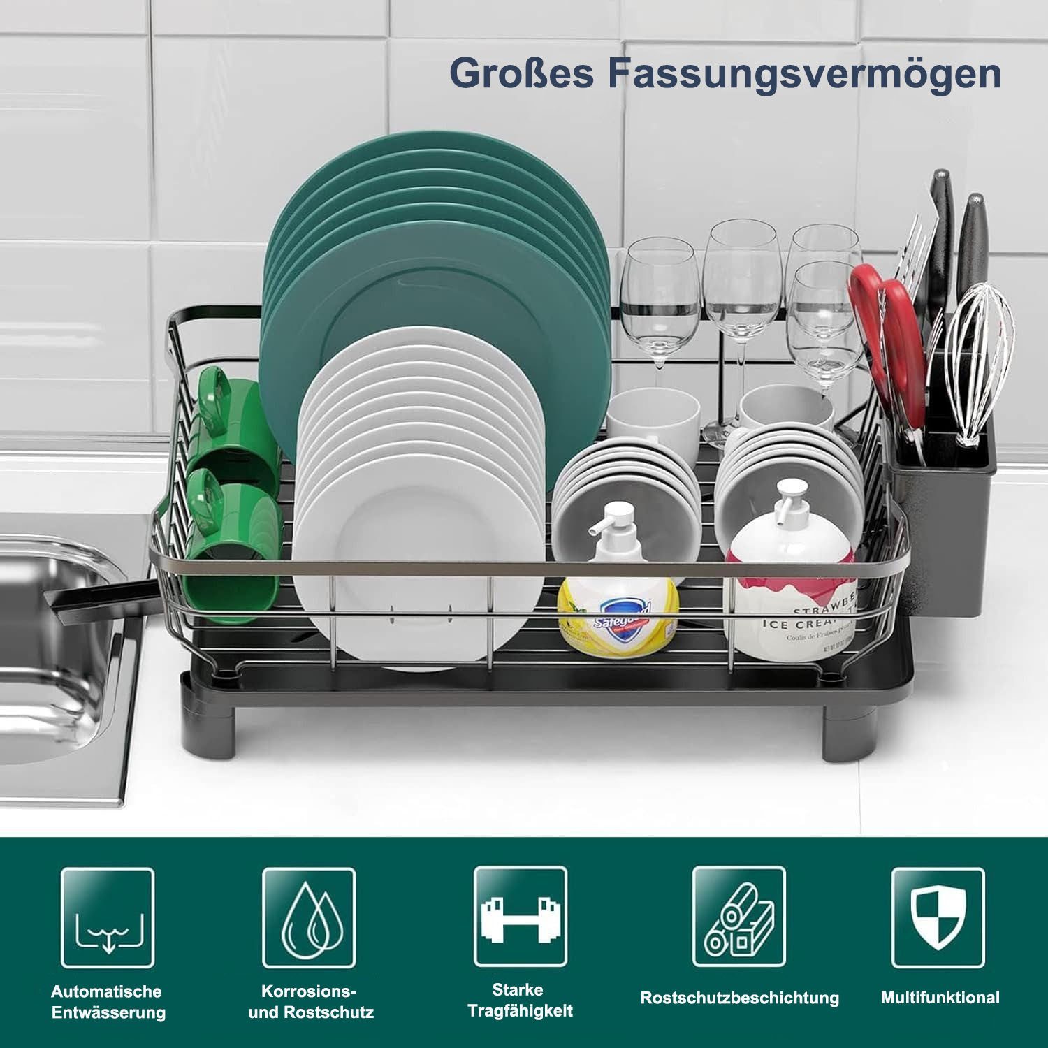 Thumbnail - SURFOU Geschirrständer Abtropfgestell Geschirrabtropfgestell Abtropfschale Platzsparend, Zubehör für Platzsparender Abtr...