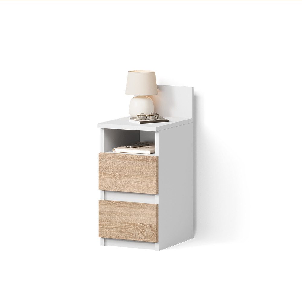 Livinity® Nachtschrank Roya, Weiß/Sonoma, 25 x 59.1 cm mit 2 Schubladen (1-St)