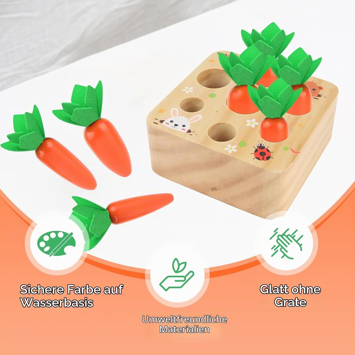 LaCute Lernspielzeug Holzspielzeug Karottenernte ab 18 Monaten – Montessori Sortierspiel (Holz-Sortierspielzeug für Kleinkinder, Holzspielzeug Karottenernte zur – Bild 3 von 5