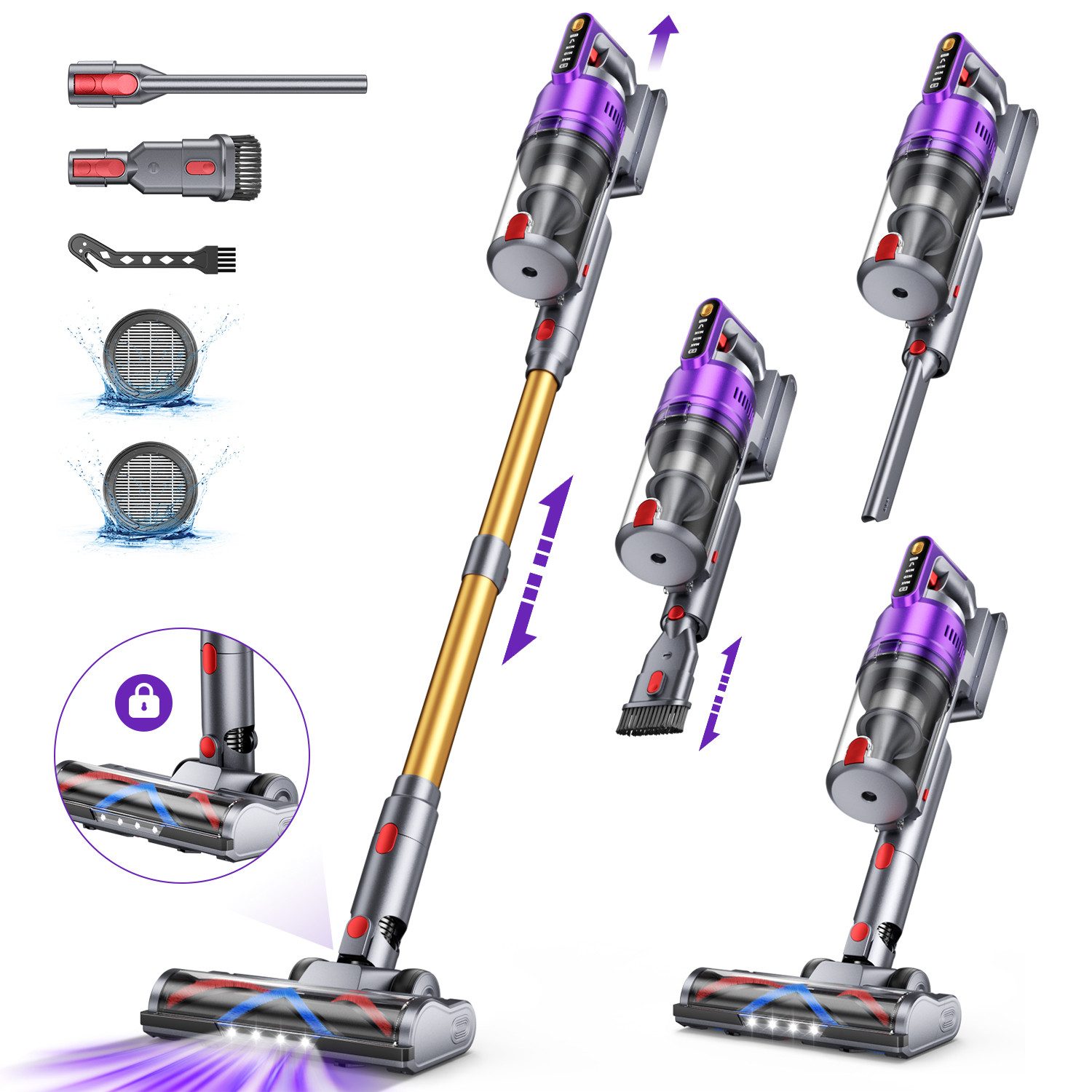 AeroAxis Akku-Stielstaubsauger 80000Pa Akku Staubsauger 680W/ 75Min/1,8L/3 in 1 Staubsauger Kabellos, Anti-Tangle Bodenbürste, Staubsauger für Tierhaare,Teppich, Hartboden