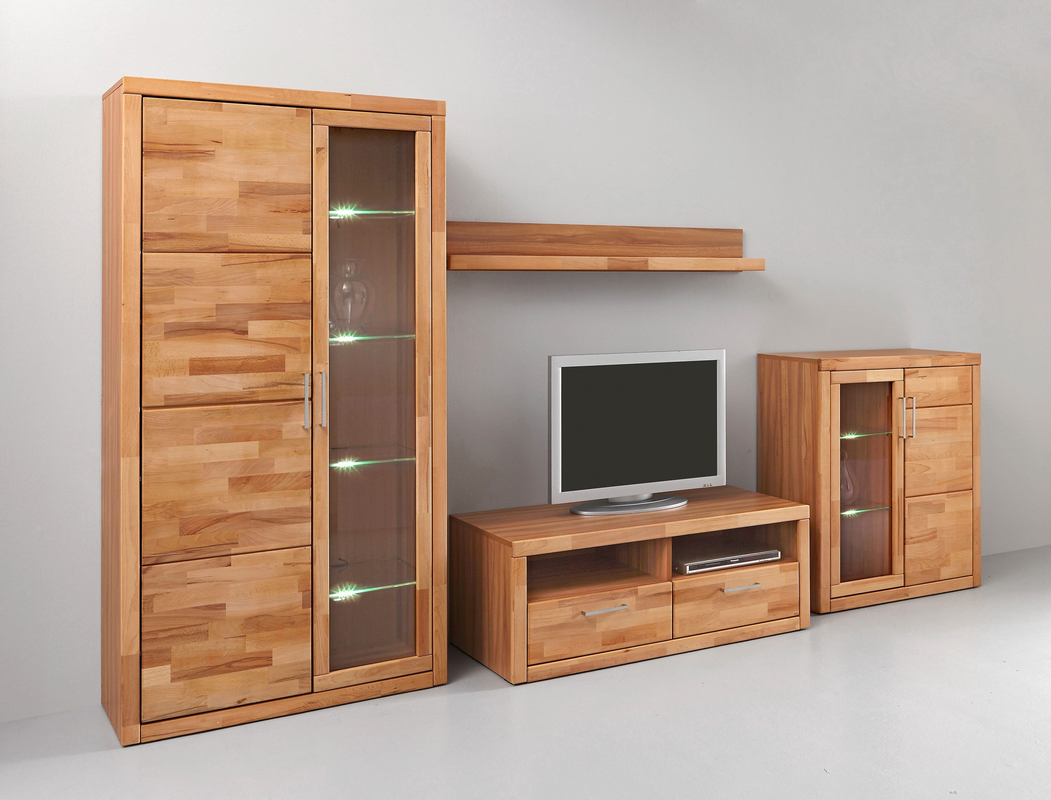 OTTO home Wohnwand Logo,Fronten Massivholz,Korpus Holzwekstoff,viel Stauraum, (Set, 4-St), B/T/H/: 90/42/190, Türen und Schubladen, bei TV Teil Kabeldurchführung