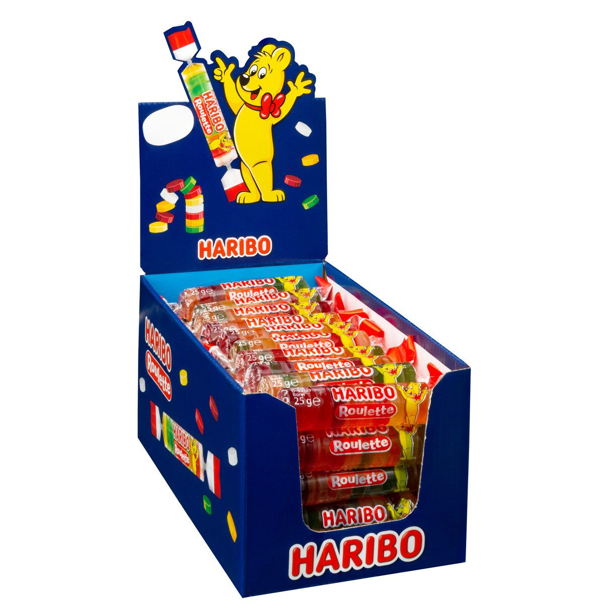 HARIBO Süßigkeit, Haribo Roulette Fruchtgummi Geschmack Rolle 25g 50er Display