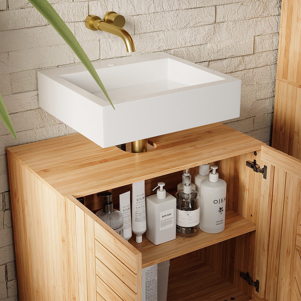 Vicco Waschbeckenunterschrank Lucie, Bambus, 60 x 65 cm mit 2 Türen (1-St) – Bild 4 von 5
