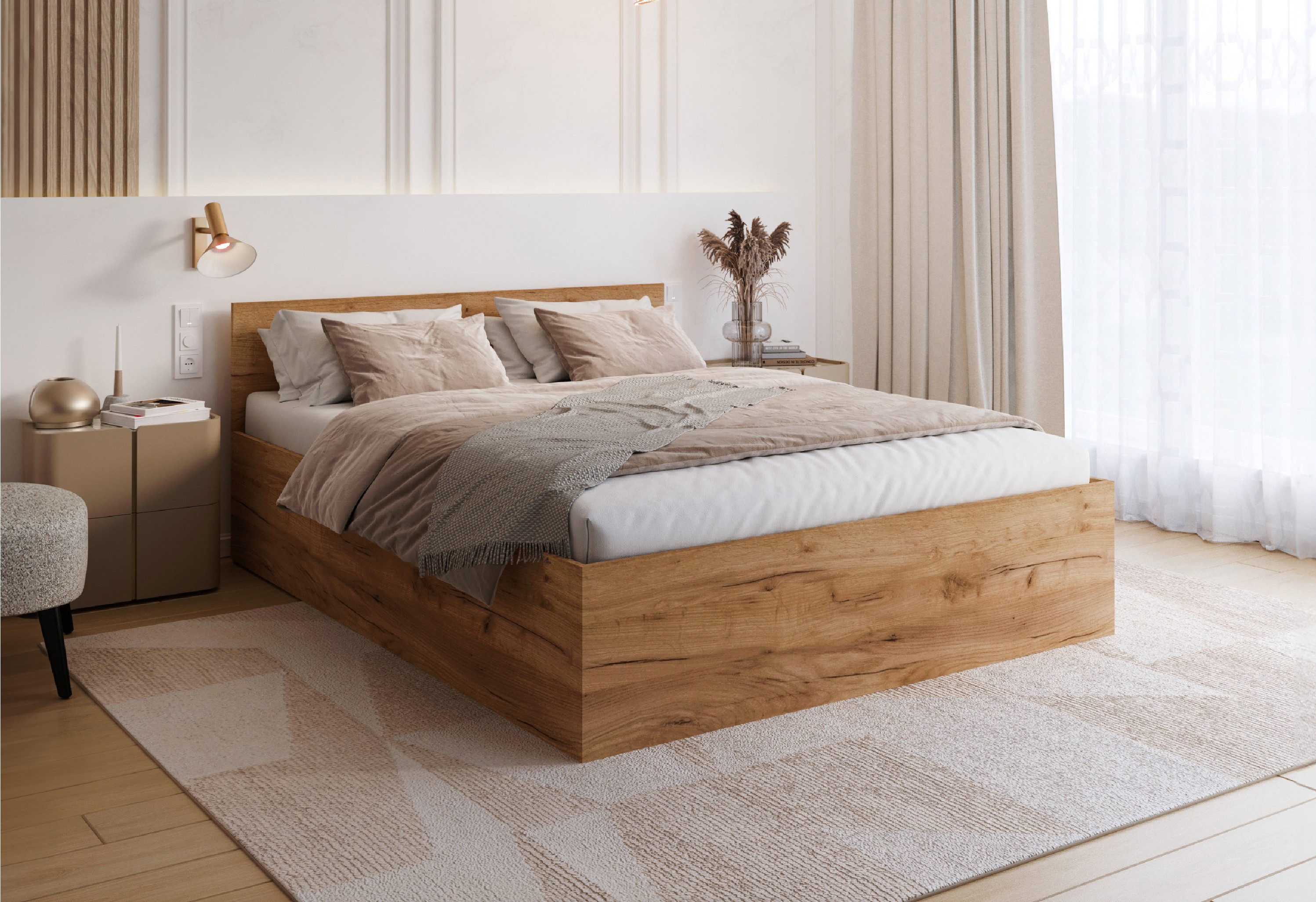 FDM Stauraumbett Bett Stauraumbett PANAMA SP Bettgestell 140x200 & weitere Größen (verfügbar 90x200 120x200 140x200 160x200 180x200cm, Bettrahmen, Bett, mit großen Kopfteil, mit Bettkasten zum aufklappen), mit/ohne Matratze