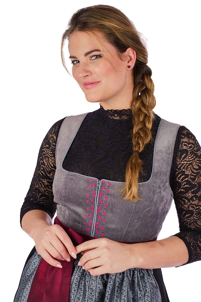 Spieth & Wensky Dirndl Cord Dirndl 2tlg. - ASTRID - grau/schwarz/rot