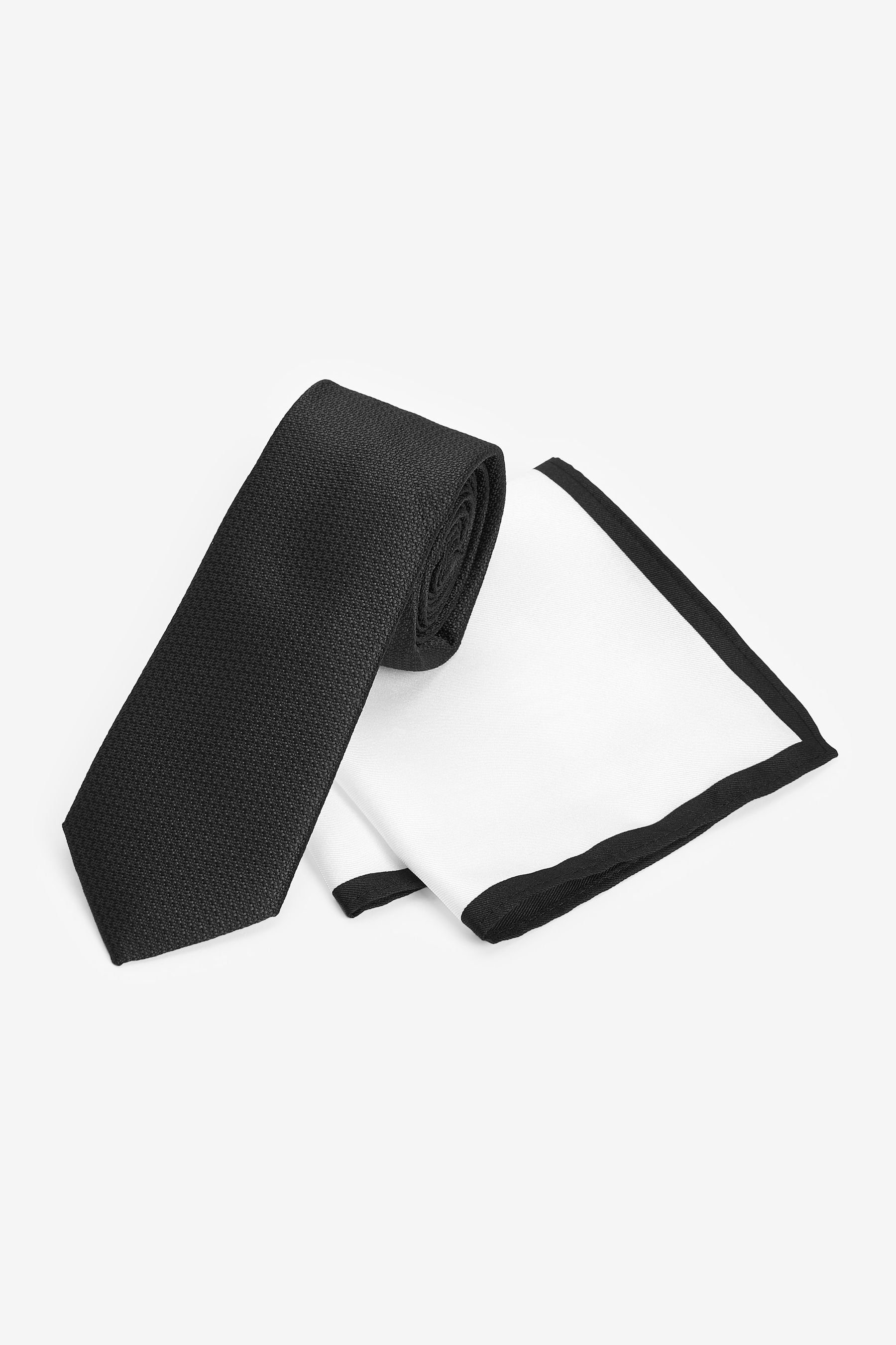Next Krawatte Krawatte und Einstecktuch im Set - Slim (2-St) Black/White