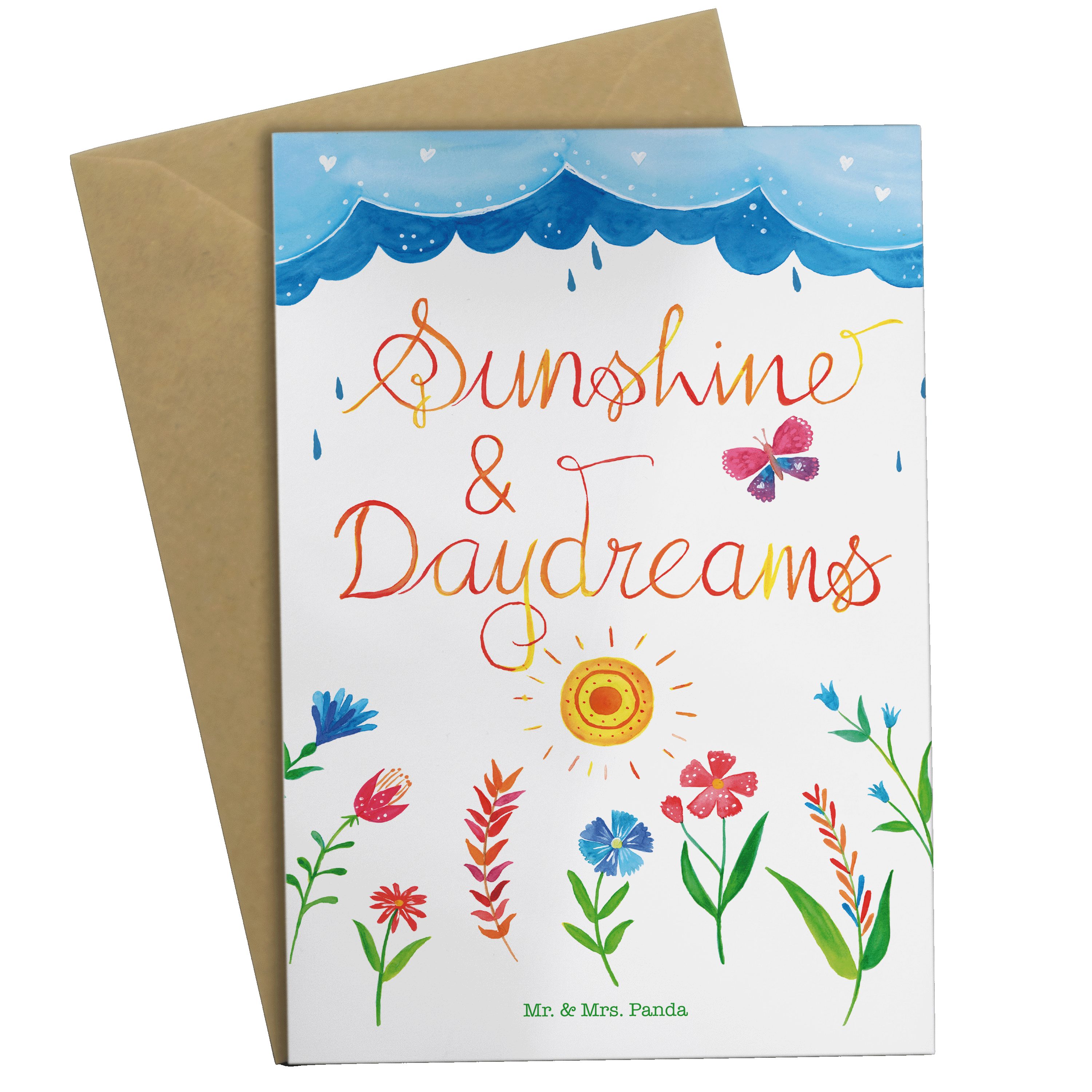 Mr. & Mrs. Panda Grußkarte Sunshine and Daydreams - Geschenk, Hochzeitskarte, Zitat, Sommer Deko