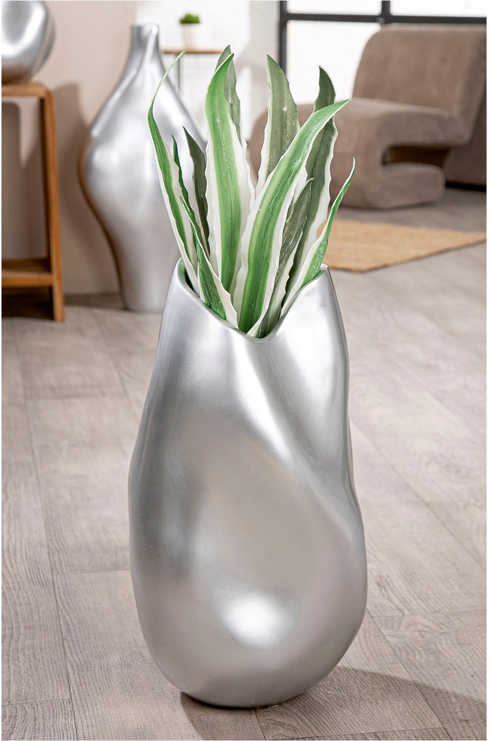 GILDE Bodenvase Bodenvase organisch Jolie silberfarben H. 50,5 cm (1 St)