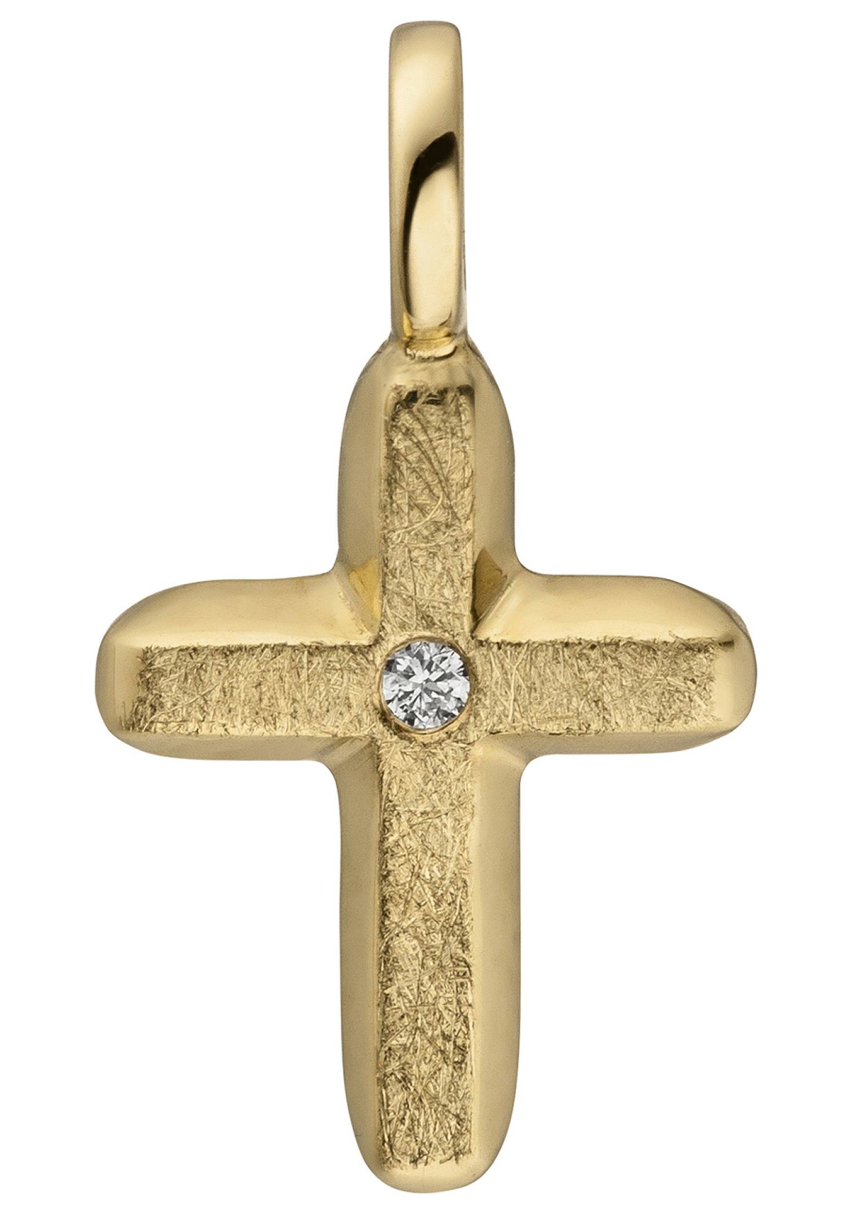 mit 585 1 Gold eismatt JOBO Diamant Anhänger Kreuzanhänger Kreuz,