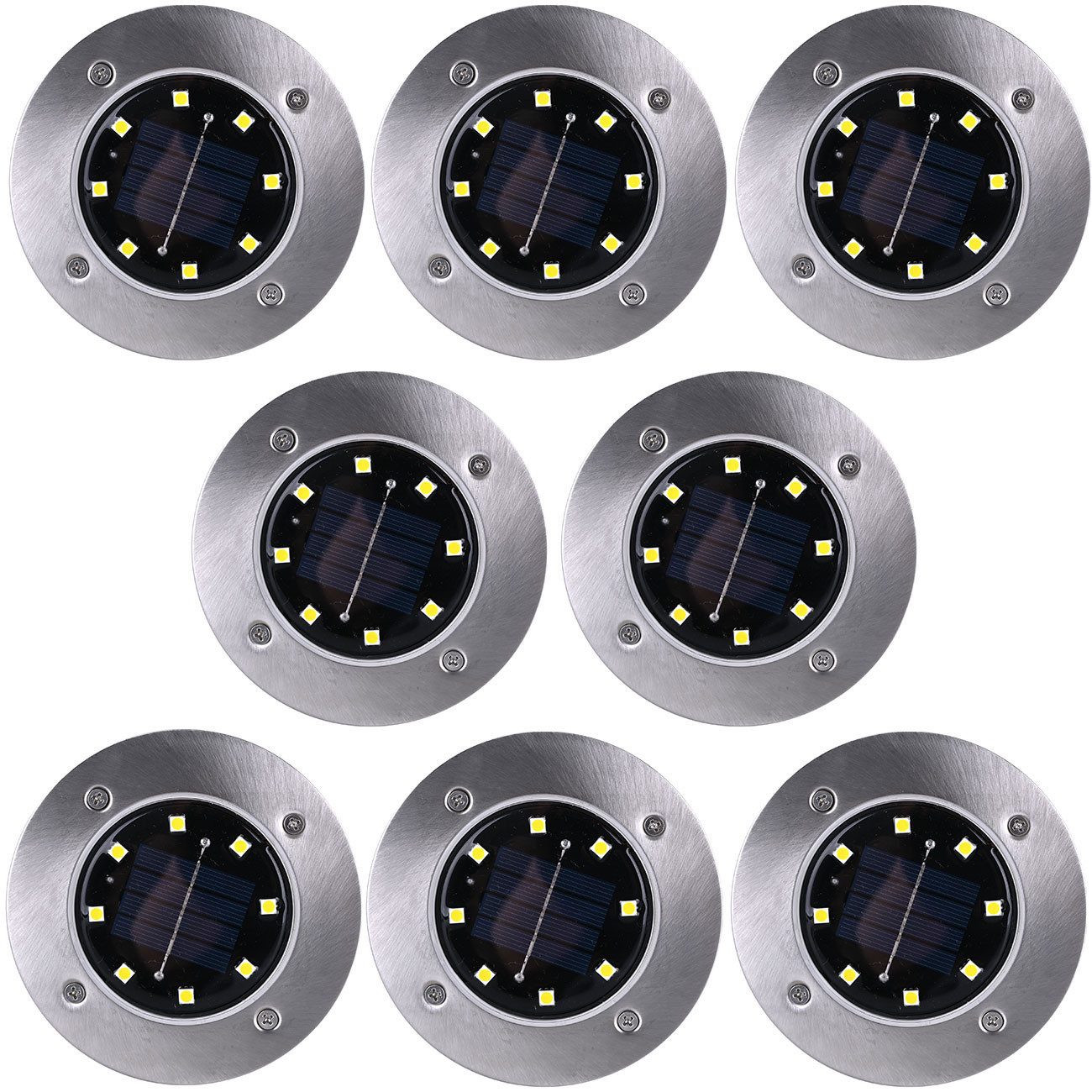 Casativo Gartenstrahler Solar-Bodenstrahler 200lm IP44 Erdspieß Garten-Außenleuchte Ø 11,5cm, LED fest integriert, 8-LEDs je Strahler, Wegleuchte, Dämmerungssensor & 6-8h Leuchtdauer